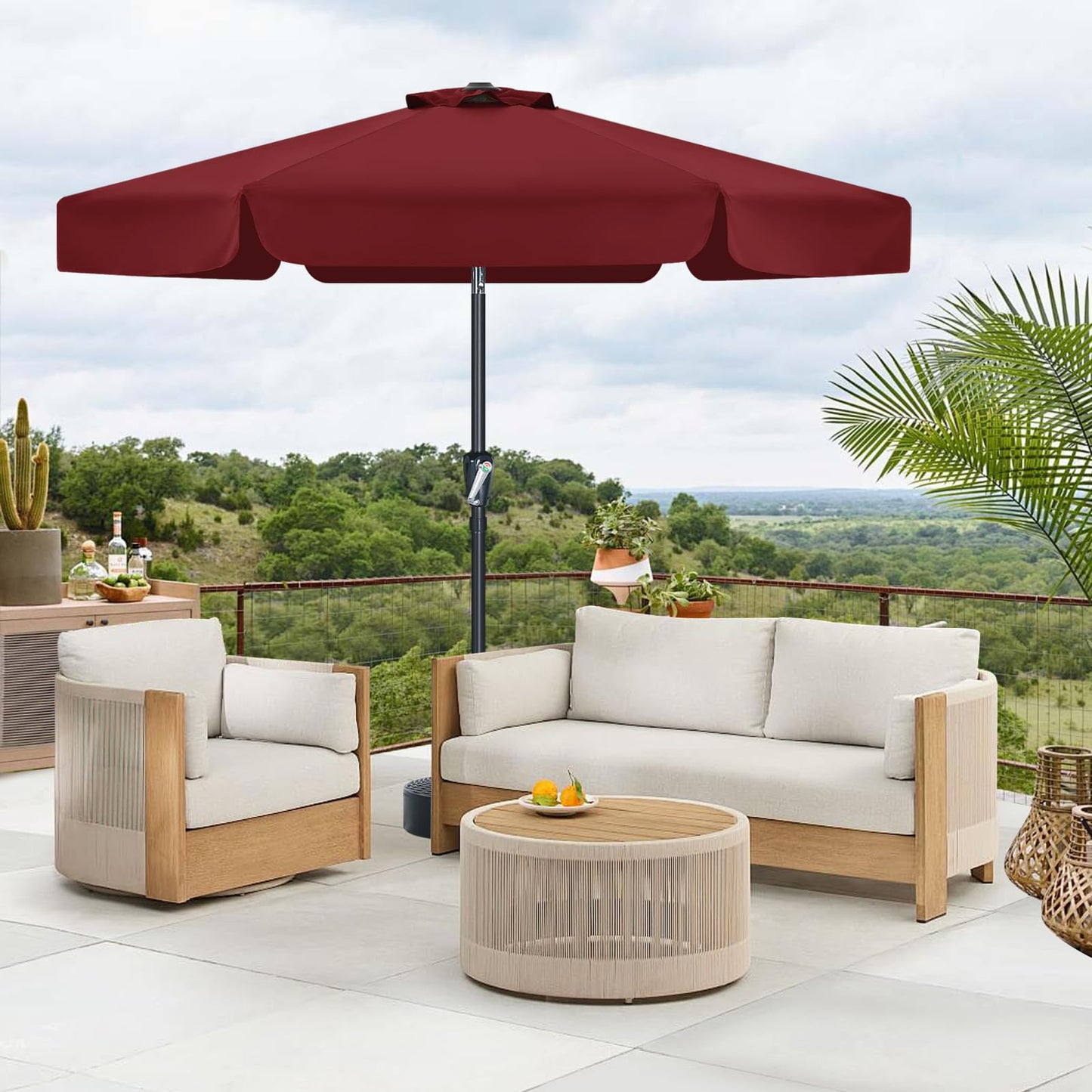 MasterCanopy 230 cm Sonnenschirm mit Volant Patioschirm Gartenschirm Terrassenschirm Tischschirm Martkschirm, Burgund