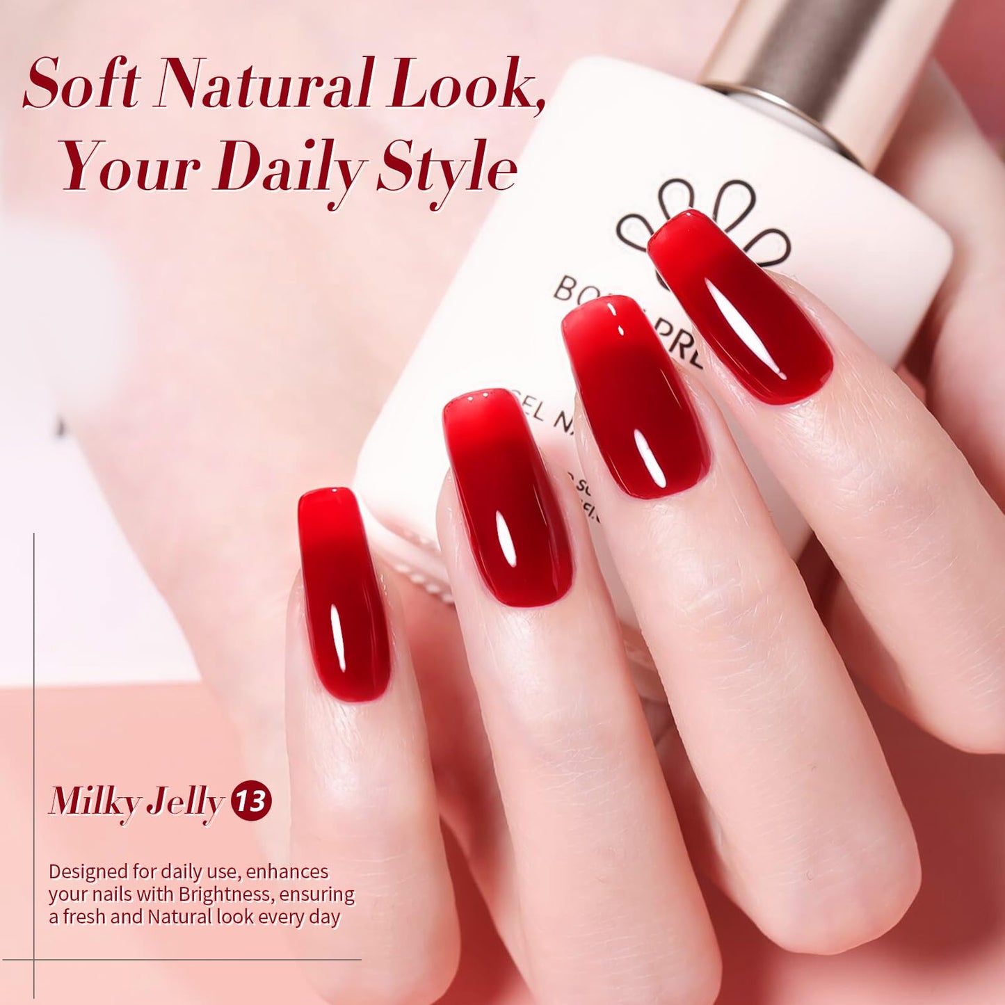Born Pretty UV Nagellack Milky Jelly Milchig Burgunderrot 15ml - Gel Nagellack UV Transparentes Weinrot Transparent Natur UV LED Soak off Manicure Gel Lacquer Varnish