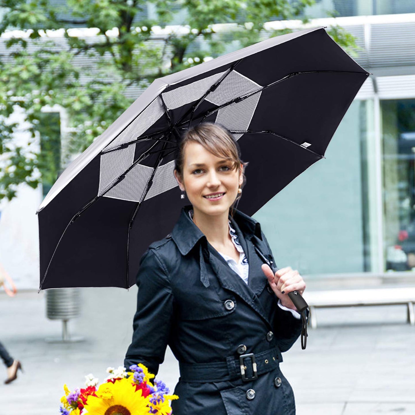 G4Free UPF 50+ UV-Schutz Reiseschirm 42/46 Inch Winddicht Silberbeschichtung Sonnenblockierender Regenschirm