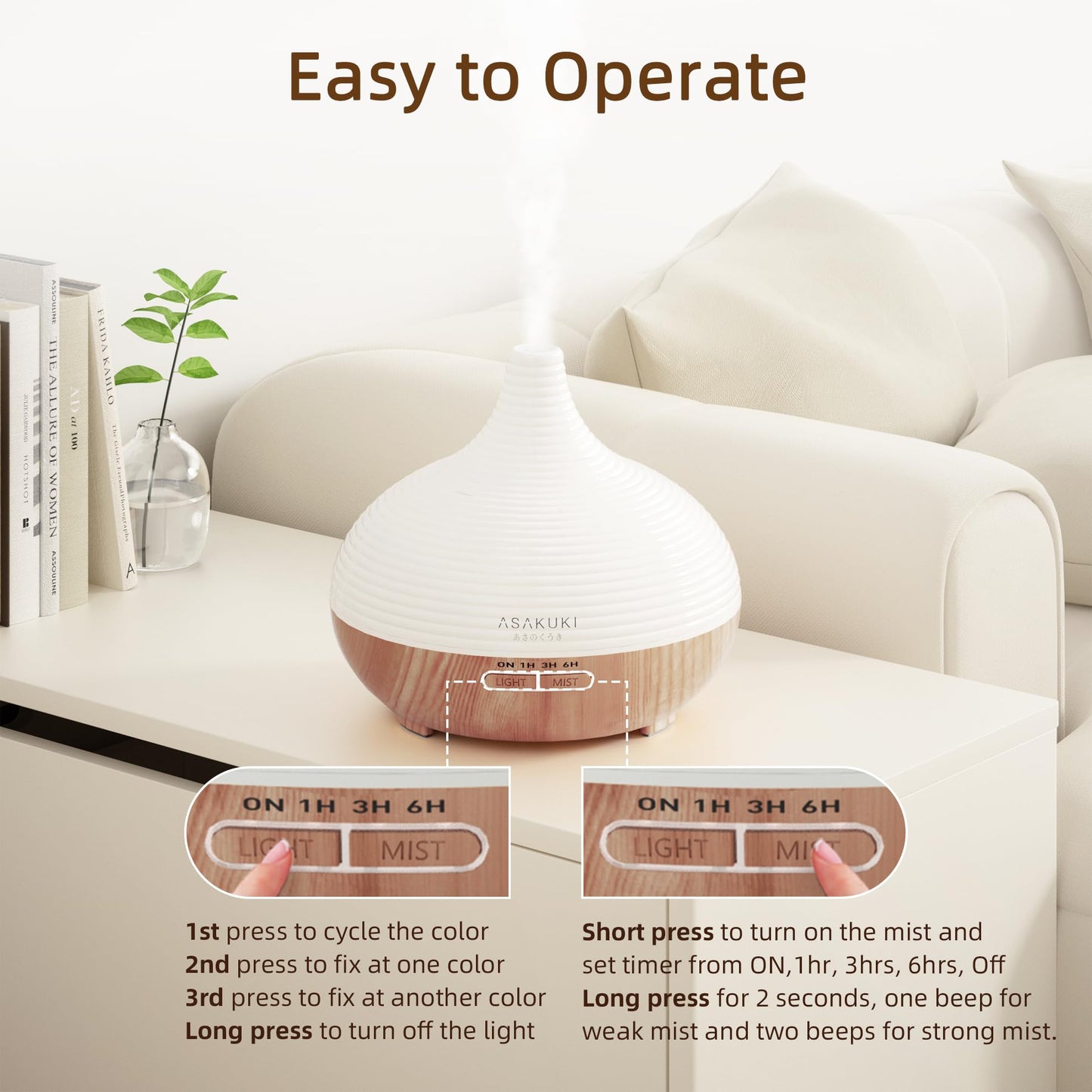 ASAKUKI 300ml Aroma Diffuser für Duftöle, Premium Ultraschall Luftbefeuchter Aromatherapie Öle Diffusor mit 7 farbigem LED Licht, BPA Free Schlafzimmer, Büro, Spa
