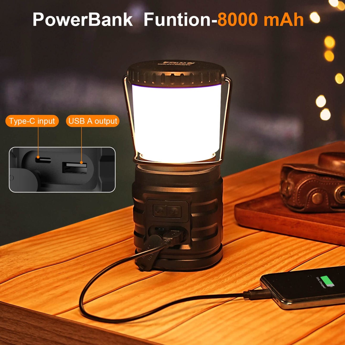 Tavaler Camping Laterne 8000 mAh Akku USB C Aufladbar Campinglampe mit LED Batterieanzeige Bildschirm Camping Licht IP65 Wasserdicht Campingleuchte für Wandern Outdoor, Notfall, Power Bank