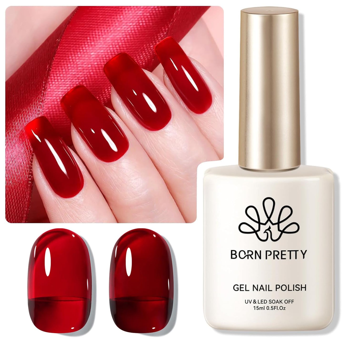 Born Pretty UV Nagellack Milky Jelly Milchig Burgunderrot 15ml - Gel Nagellack UV Transparentes Weinrot Transparent Natur UV LED Soak off Manicure Gel Lacquer Varnish