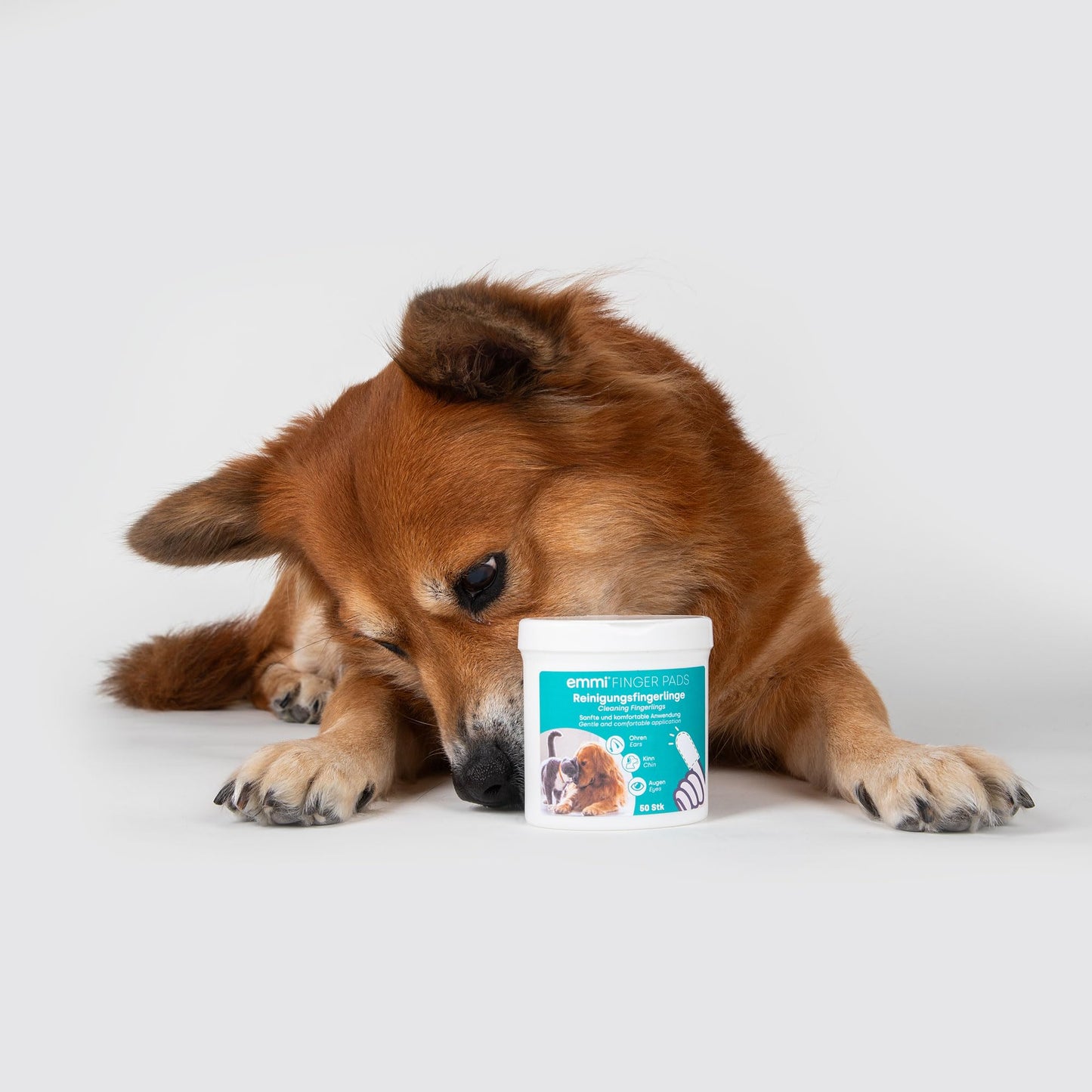 Emmi-pet Finger-Pads für Hunde & Katze, Einweg-Reinigungsfingerlinge für Ohren, Kinn & Augen, Reinigungstücher zur Pflege & Hygiene 50Stück