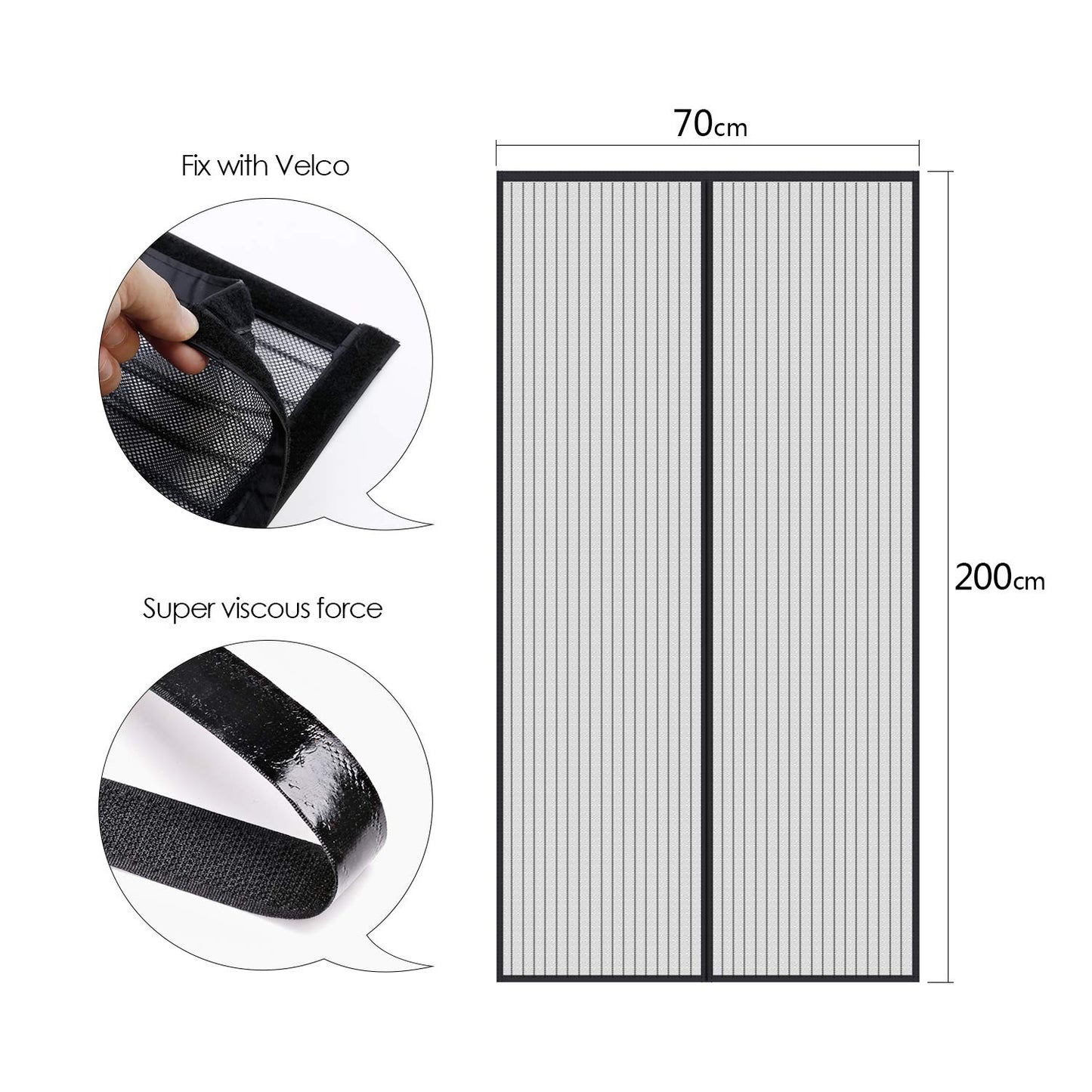 MYCARBON Fliegengitter Balkontür, Stärkere Magnet Insektenschutz Tür 70x200cm, Für Kellertür, Terrassentür, Wohnzimmer, Ohne Bohren, Einfache Montage, Nicht Kürzbar, Schwarz