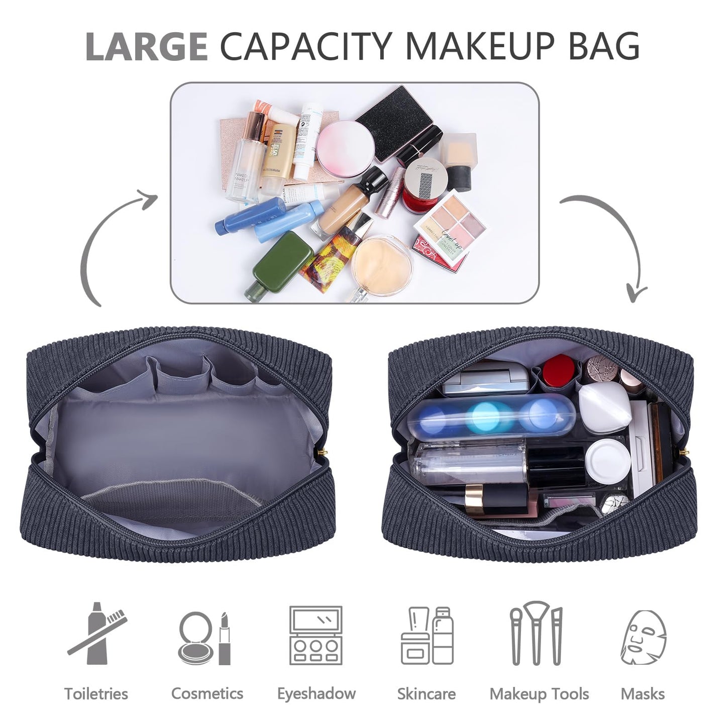 MAGEFY Chenille Letter Kleine Make up Tasche Cord Kosmetiktasche mit Innentasche Reise Schminktasche Kosmetiktasche Klein für Handtasche Damen, Schwarz-Skin