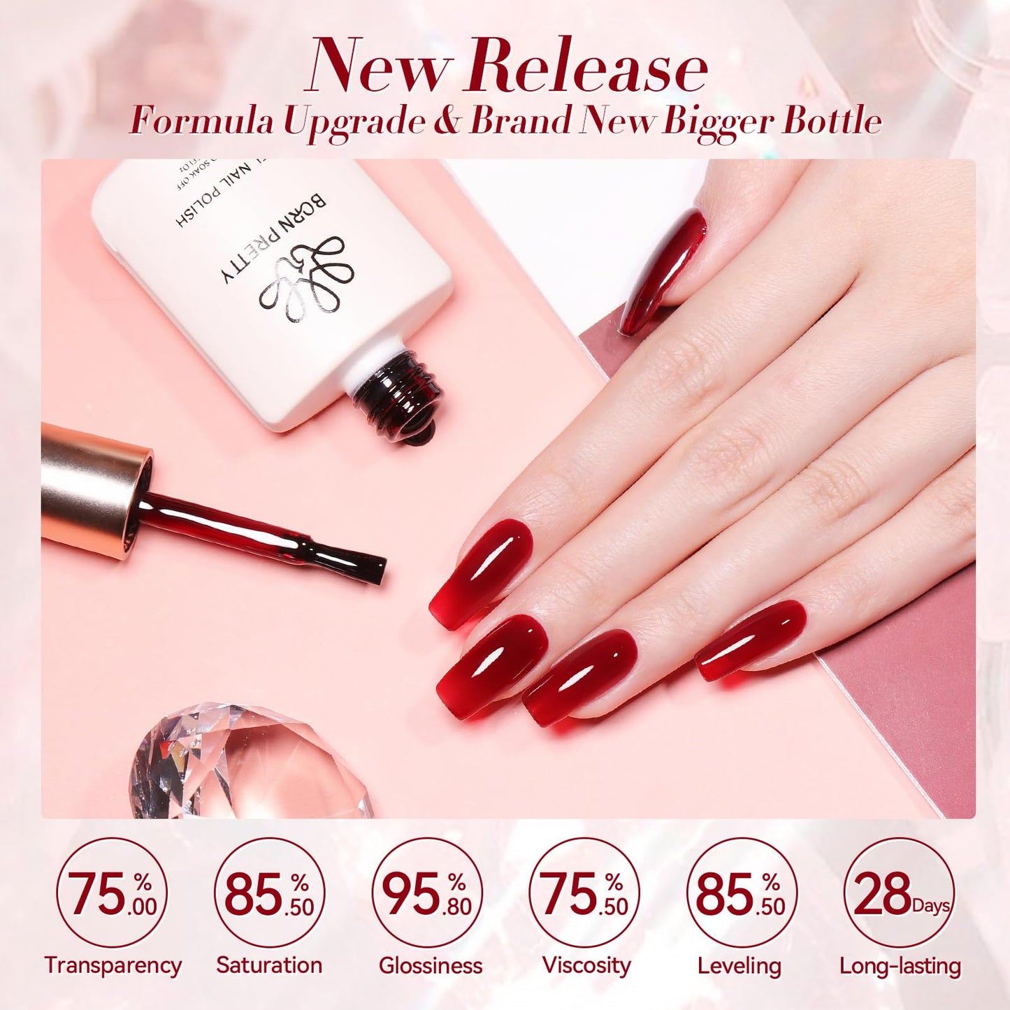 Born Pretty UV Nagellack Milky Jelly Milchig Burgunderrot 15ml - Gel Nagellack UV Transparentes Weinrot Transparent Natur UV LED Soak off Manicure Gel Lacquer Varnish