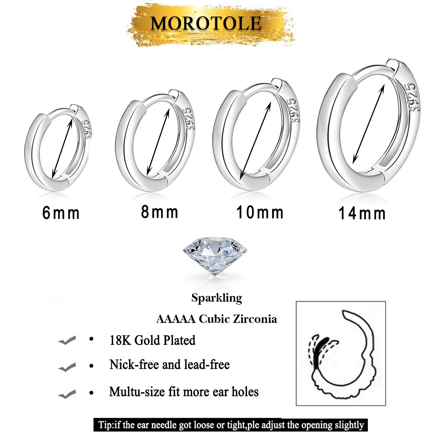 4 Paar kleine Creolen für Damen 925 Silber Post Huggie Creolen Set 18 Karat Gold/Silber Creolen Schläfer Ohrringe für Mädchen Mehrere Piercings Kleine Kugelohrstecker