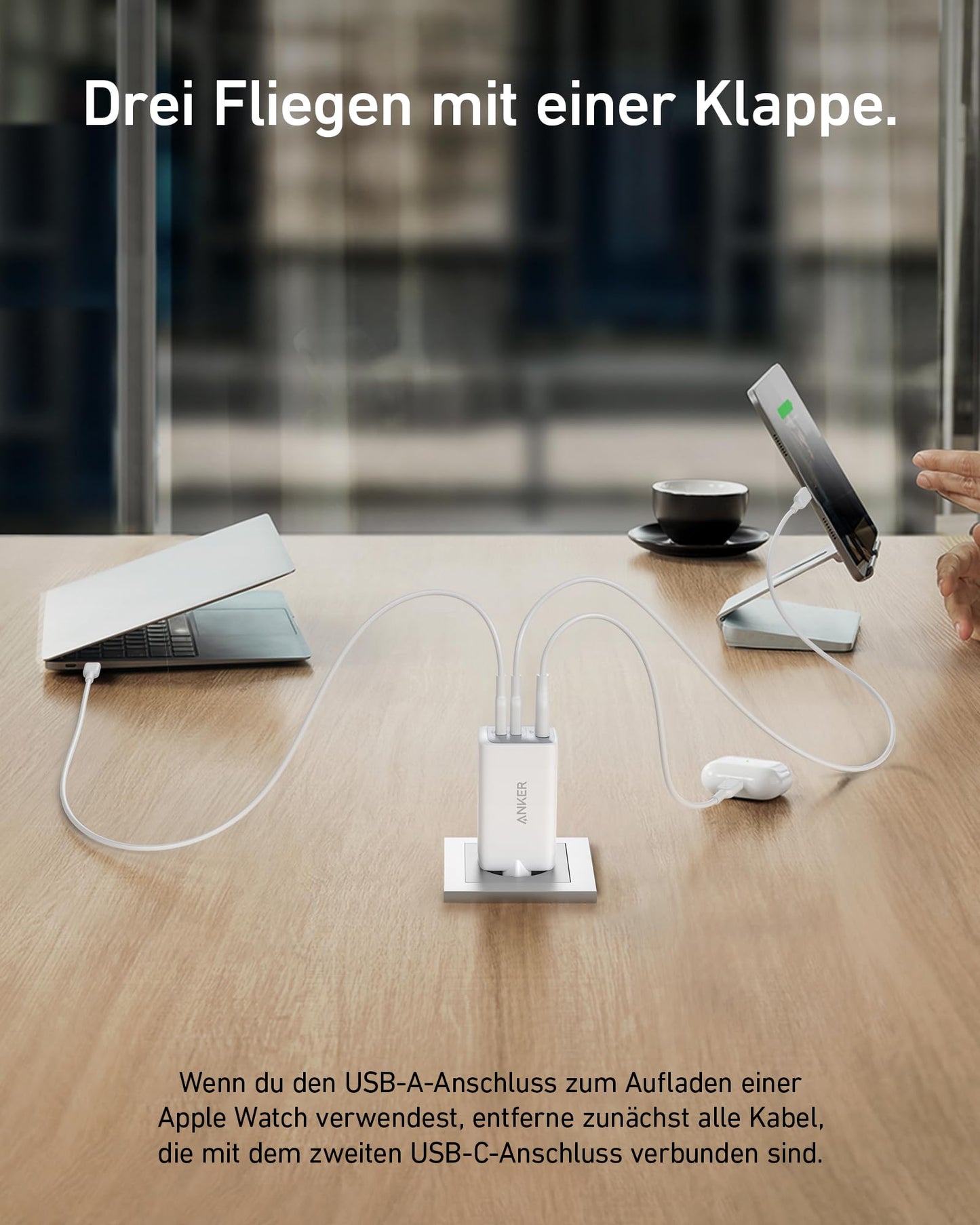 Anker USB C Ladegerät (Nano II 65W) Pod 3-Port PPS Schnellladegerät, iPad Ladegerät, Kompaktes USB-C Netzteil für MacBook Pro, iPad Pro, Galaxy S20, Dell XPS 13, Note 20, iPhone 16/15, Pixel