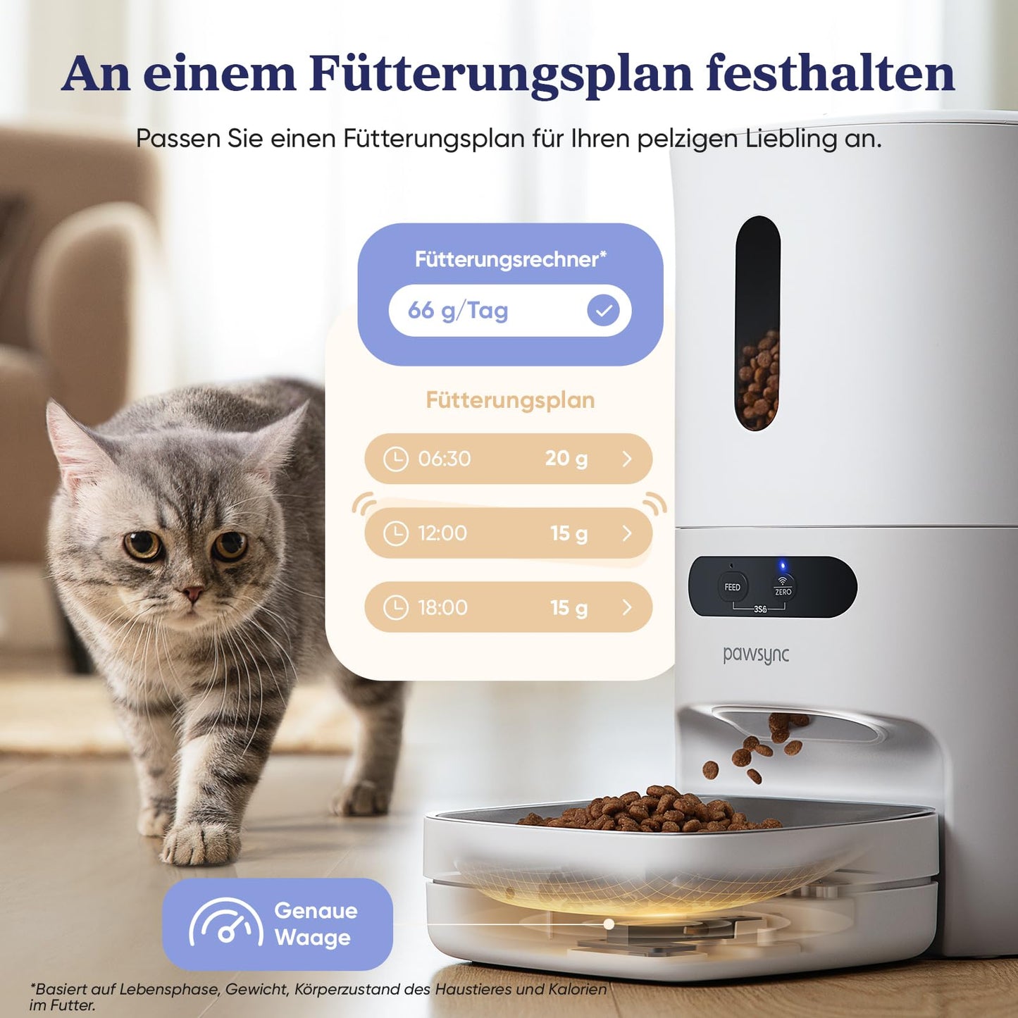 Pawsync Smart Futterautomat, 3 Stück, Farbwechselnde Erinnerung, Haustierfutter-Trockenmittel hält Futter trocken & frisch, bis zu 3 Monate, App-Benachrichtigungen