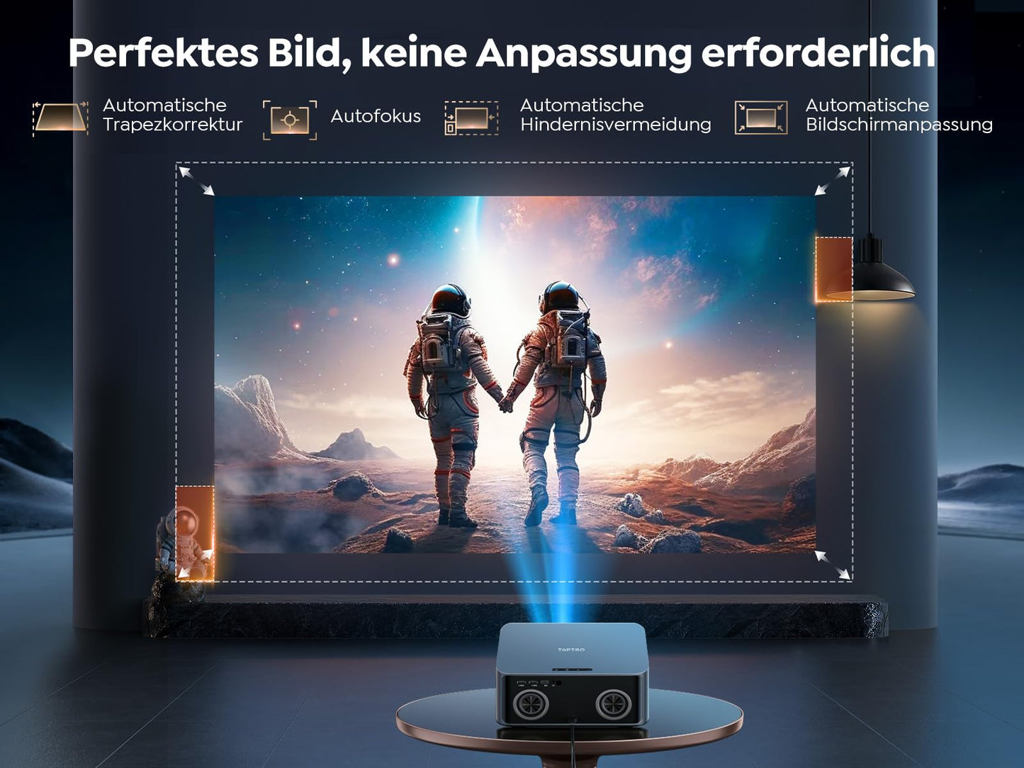 Beamer 4K【Offizielles Netflix & 36W Dolby Audio】 Toptro 1200 ANSI Smart Beamer Heimkino, 1080P Full HD Video Projektor mit Zwei-Wege Bluetooth WiFi, KI-Autofokus & Trapezkorrektur für Outdoor/Handy