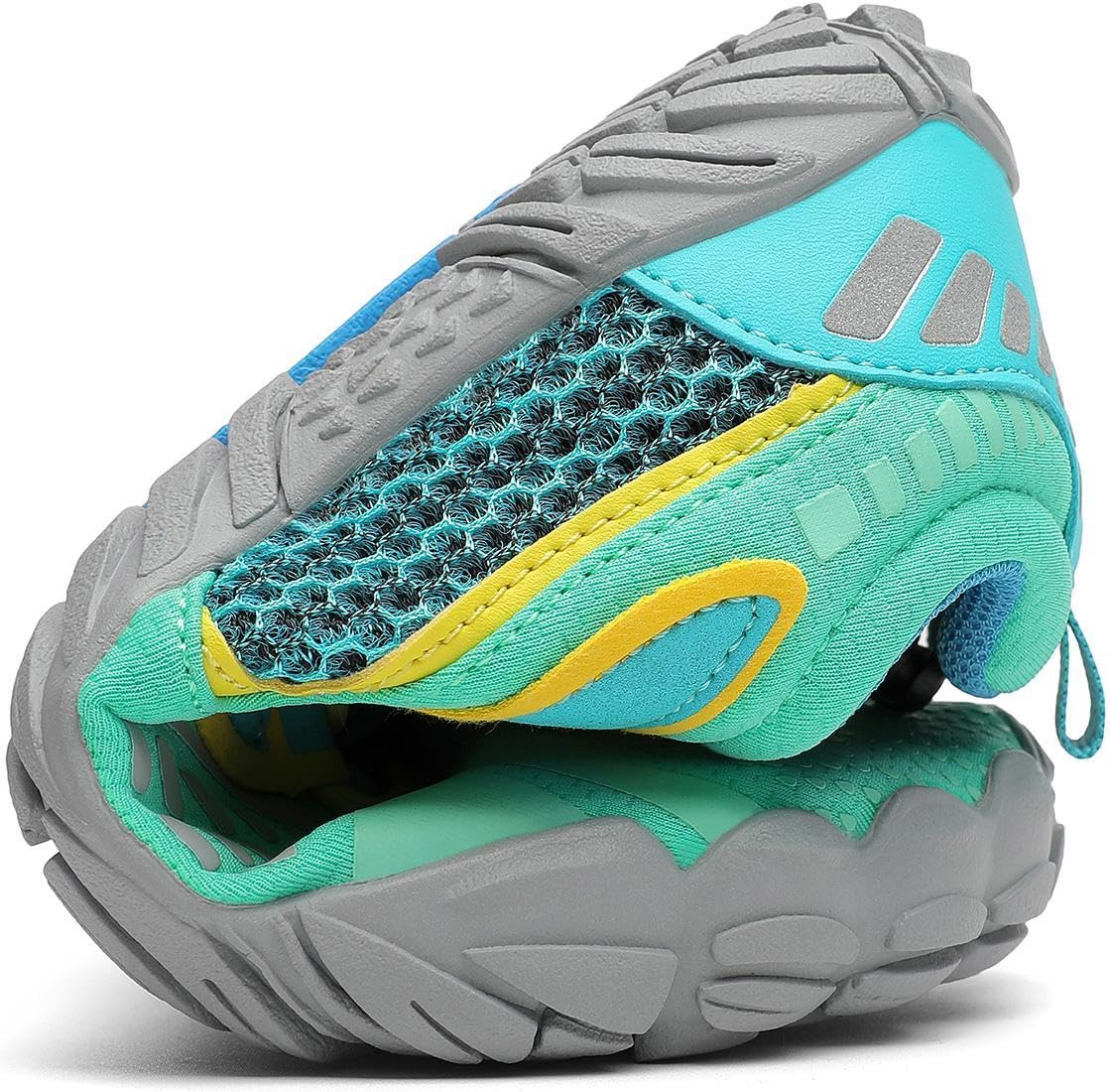 SAGUARO Kinder Barfußschuhe Traillaufschuhe Jungen Mädchen Trainingsschuhe Zehenschuhe Atmungsaktiv rutschfest Walkingschuhe Laufschuhe Schnell Trocknend Badeschuhe, Minzgrün 33 EU