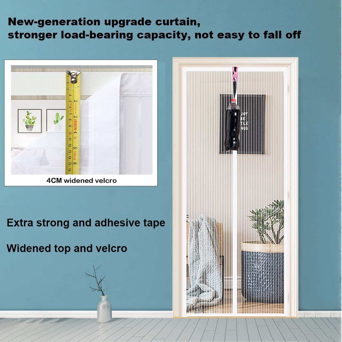 Fliegengitter Tür Magnet Insektenschutz, Verschiedene Größen,75 x 220cm, Magnetvorhang ist Ideal für Balkontür Wohnzimmer und Terrassentür, Kinderleichte Klebemontage Ohne Bohren, Weiße Streifen