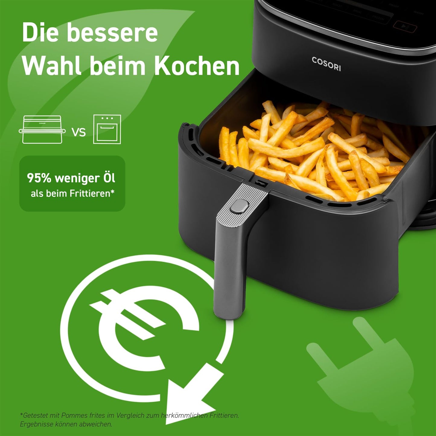 Cosori Turboblaze Airfryer Heißluftfritteuse, 9-in-1 Air Fryer XXL 6L, leiser DC Motor mit 5 Geschwindigkeitsstufen, Grillen, Backen, Gären, Dehydrieren, Tiefkühlen, 87 Rezepte, 64% energiesparend