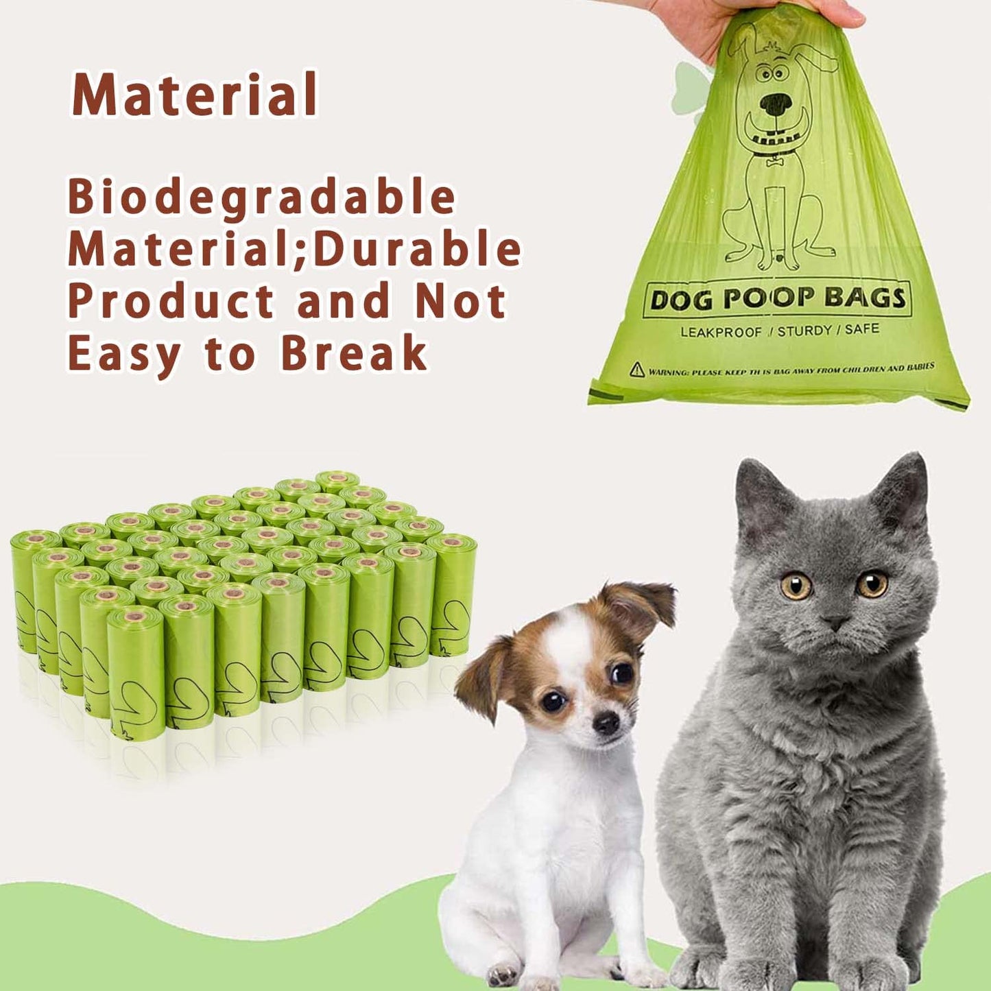 AiTodos® 600 Artikel Hundekotbeutel, Mais-Dip-Mix PET, Polyethylen + Biologisch Abbaubares Material, Halb Biologisch Abbaubarer Hundekotbeutel, Unterwegs – 31 x 23 cm – Grün (40 Rollen à 15 Stück)