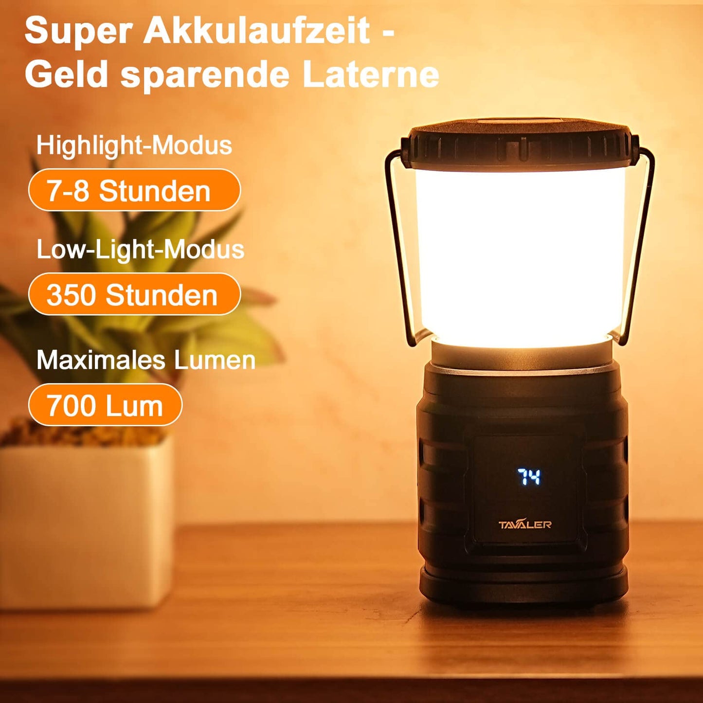 Tavaler Camping Laterne 8000 mAh Akku USB C Aufladbar Campinglampe mit LED Batterieanzeige Bildschirm Camping Licht IP65 Wasserdicht Campingleuchte für Wandern Outdoor, Notfall, Power Bank