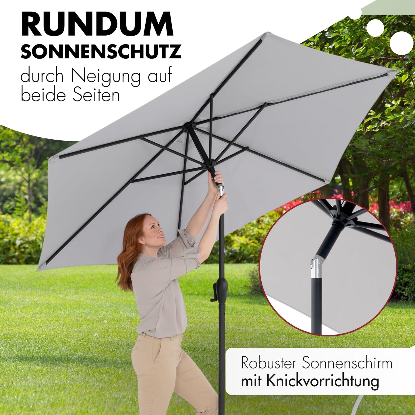 Doppler Sonnenschirm für den Garten Jack 250cm in Natur - Runder Sonnenschirm für Balkon & Terrasse - Schirm knickbar - Balkonsonnenschirm - Kurbelschirm - Gartenschirm mit Kurbelfunktion