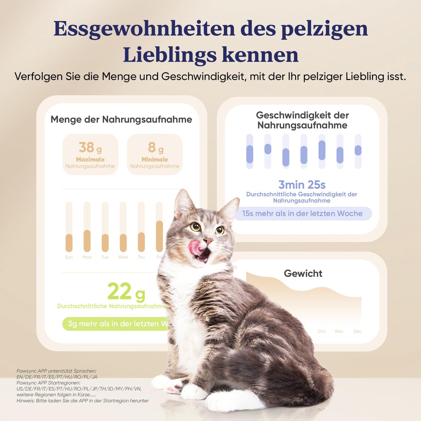 Pawsync Smart Futterautomat, 3 Stück, Farbwechselnde Erinnerung, Haustierfutter-Trockenmittel hält Futter trocken & frisch, bis zu 3 Monate, App-Benachrichtigungen