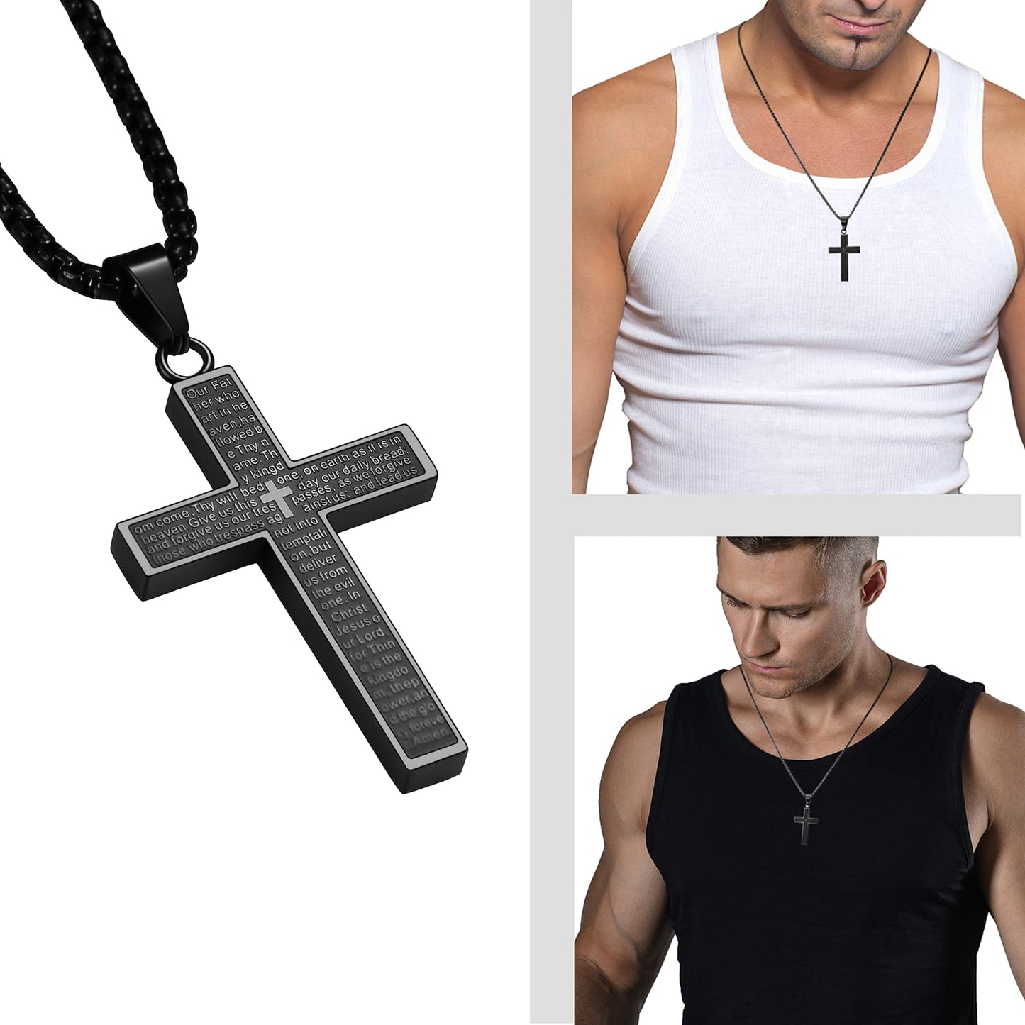 MERTTURM Kreuz Halskette für Herren, Schmuck Edelstahl, Kreuz Anhänger mit 60cm Kette, Farbe Schwarz(lichtecht & schweißfest)