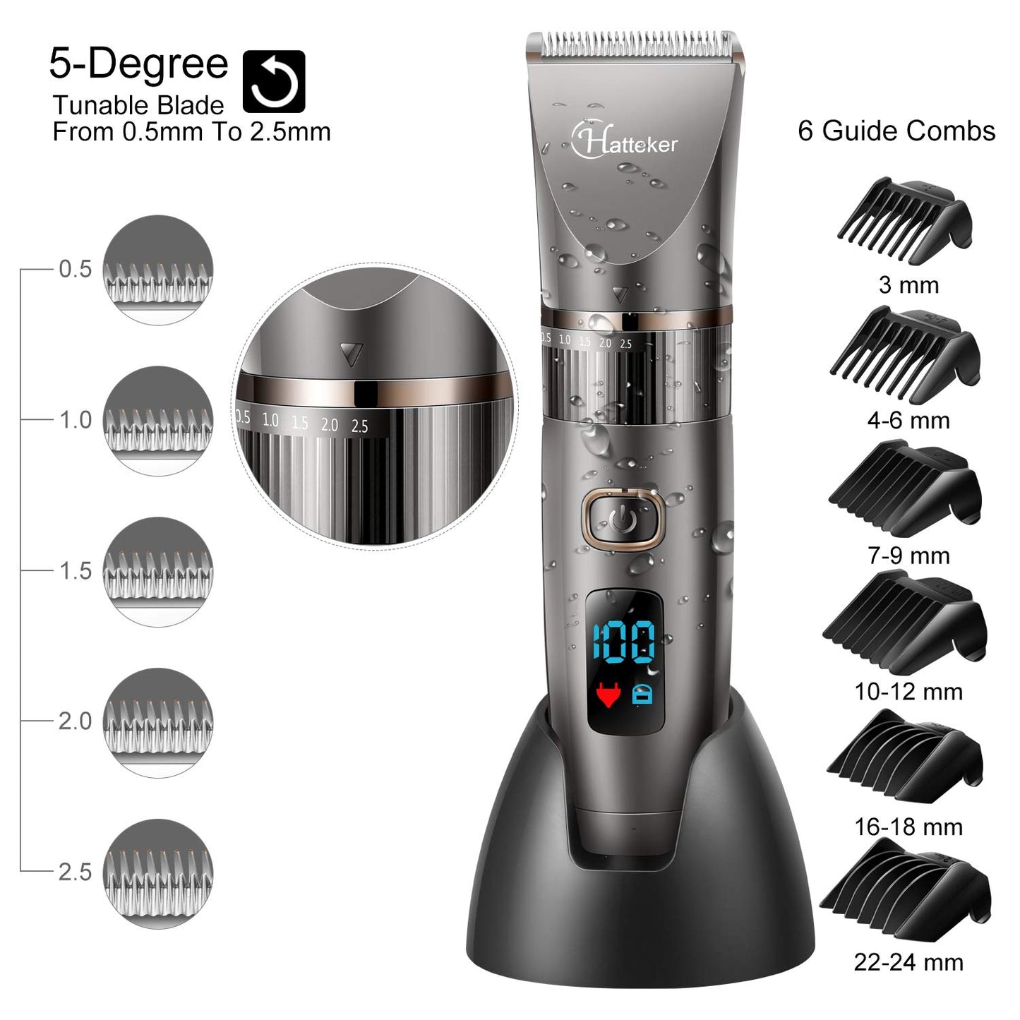 Hatteker Haarschneidemaschine Profi Haarschneider Herren Haartrimmer Bartschneider Barttrimmer Präzisionstrimmer Langhaarschneider Wasserdicht 3 In 1