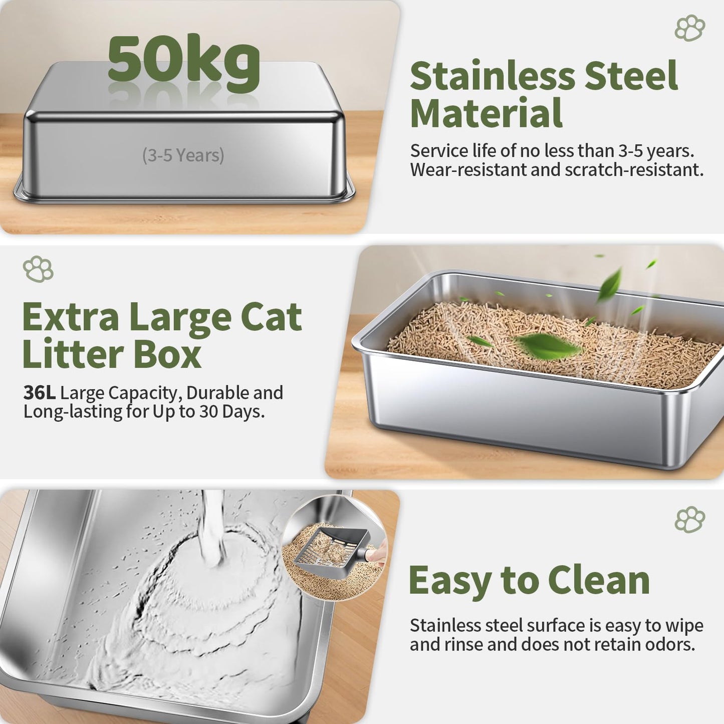 Gimars 3 in 1 Hochwandiger Anti-Auslauf Edelstahl Katzentoilette XXL mit Deckel, Extra Großes Geschlossenes Katzenklo XXL mit Schaufel, Front- und Deckeleinstieg für Mehrkatzenhaushalte
