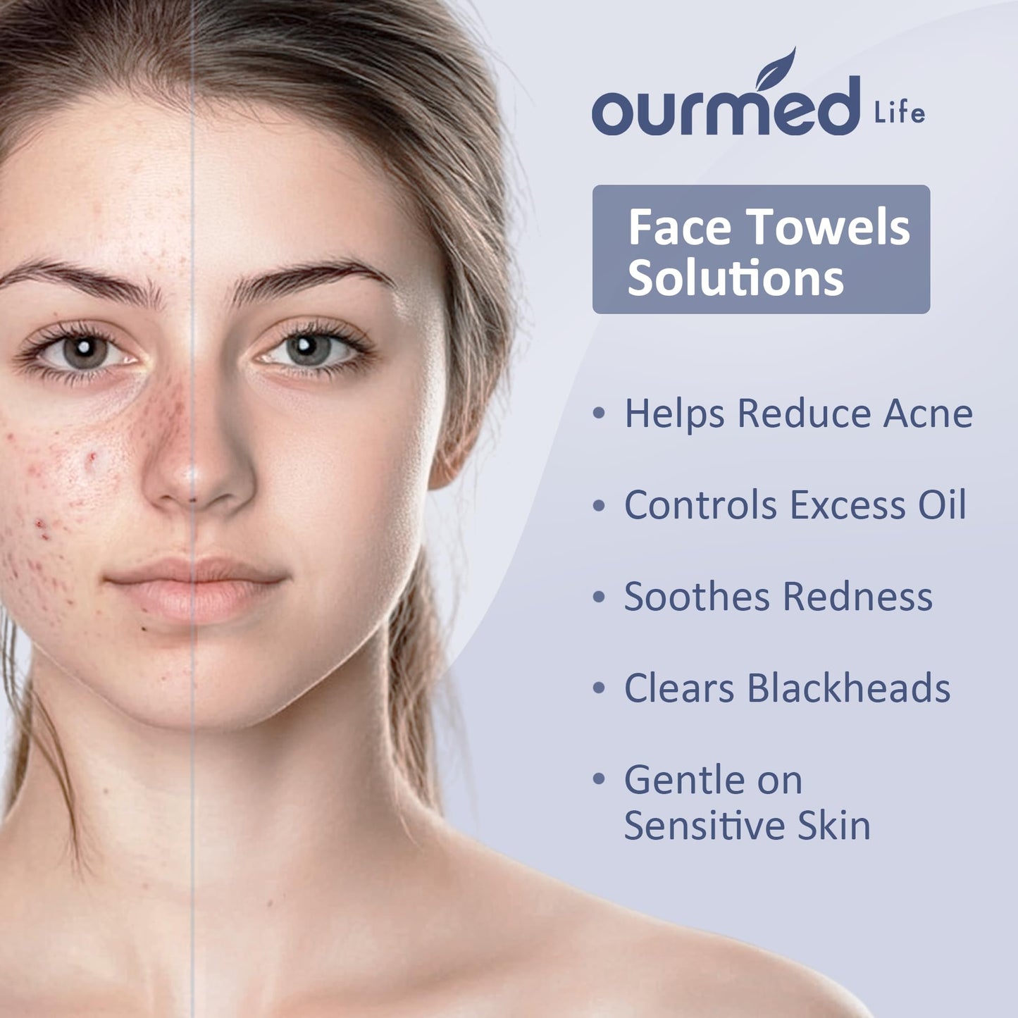 Ourmed Life Gesichtsreinigungstücher, 100 biologisch abbaubare Einweg Hautpflegetücher für empfindliche Haut, fusselfreie Abschminktücher
