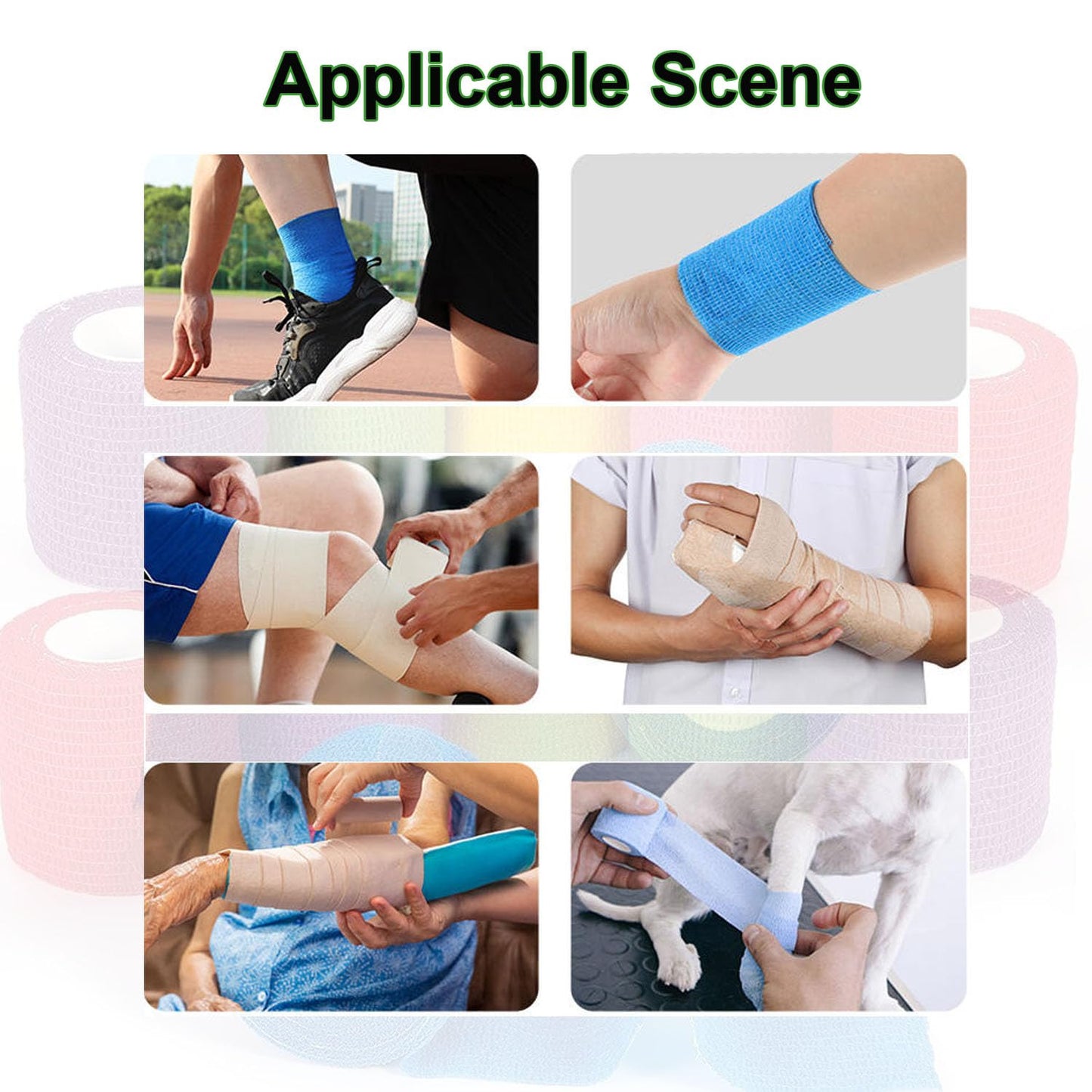 ANAMPION Selbsthaftende Bandage 24Rollen,5cmx4.5m Non-Woven Haftbandage Selbstklebend für Mensch und Tier,Flexibel Selbstklebender Verband für Sprunggelenke Schwellung,Sport,Haustiere(12-Farbe Mix)