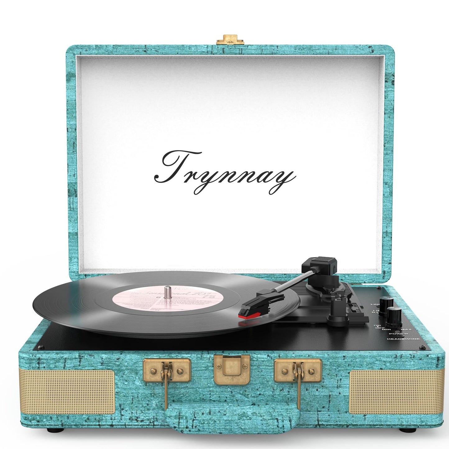 Trynnay Plattenspieler Schallplattenspieler 3-Gang-Bluetooth, tragbarer Koffer-Vinyl-Player mit integrierten Lautsprechern, Plattenspieler, verbesserter Audio-Sound, Gewachstes Leder Retro Blau