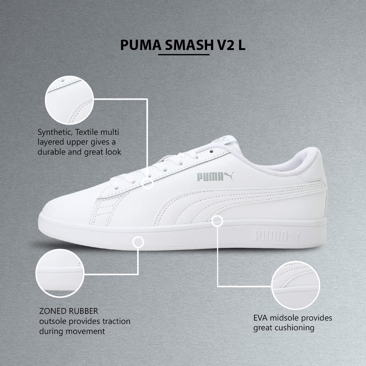PUMA Unisex Puma Smash v2 L Low-Top, Puma White-Puma White, 43 EU