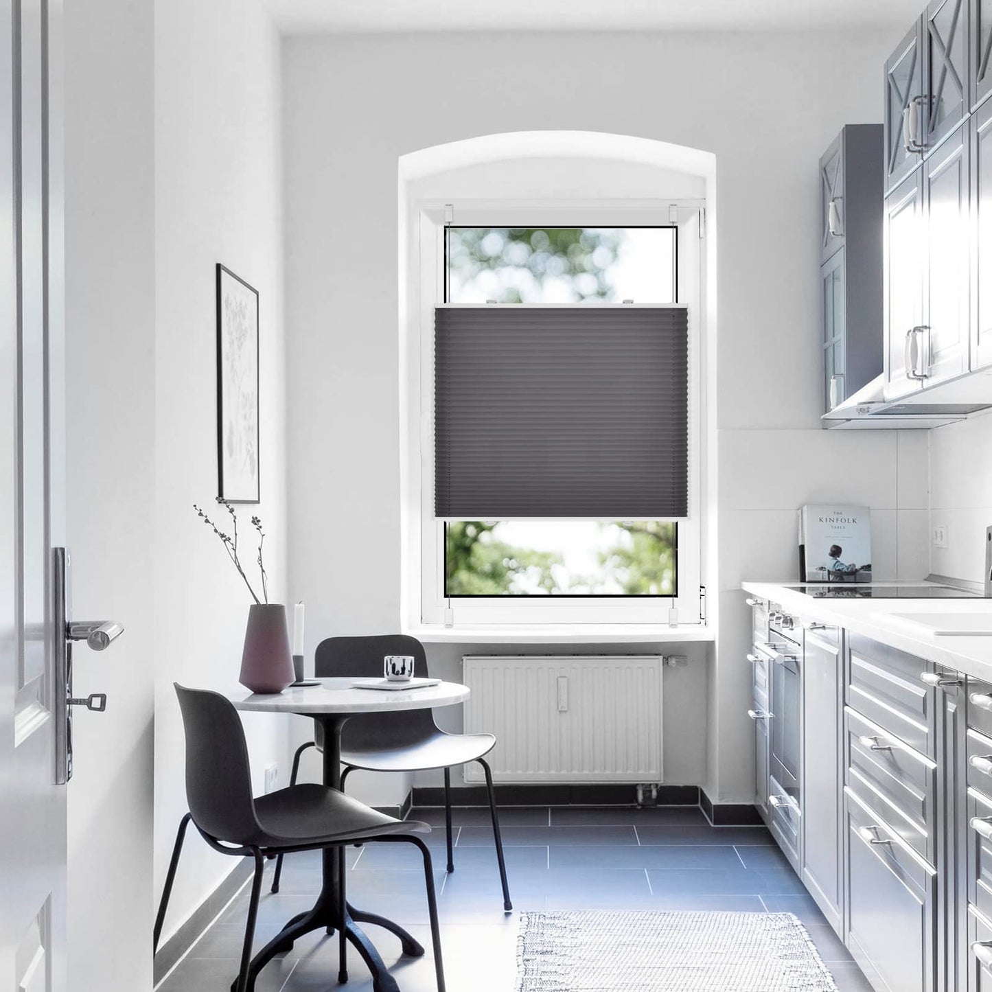 Sanfree Plissee Klemmfix Plisseerollo ohne Bohren Anthrazit B45 x H100cm inkl. Klemmträger Blickdicht und lichtdurchlässig Jalousie Faltrollo Sichtschutz und Sonnenschutz Rollo für Fenster & Tür