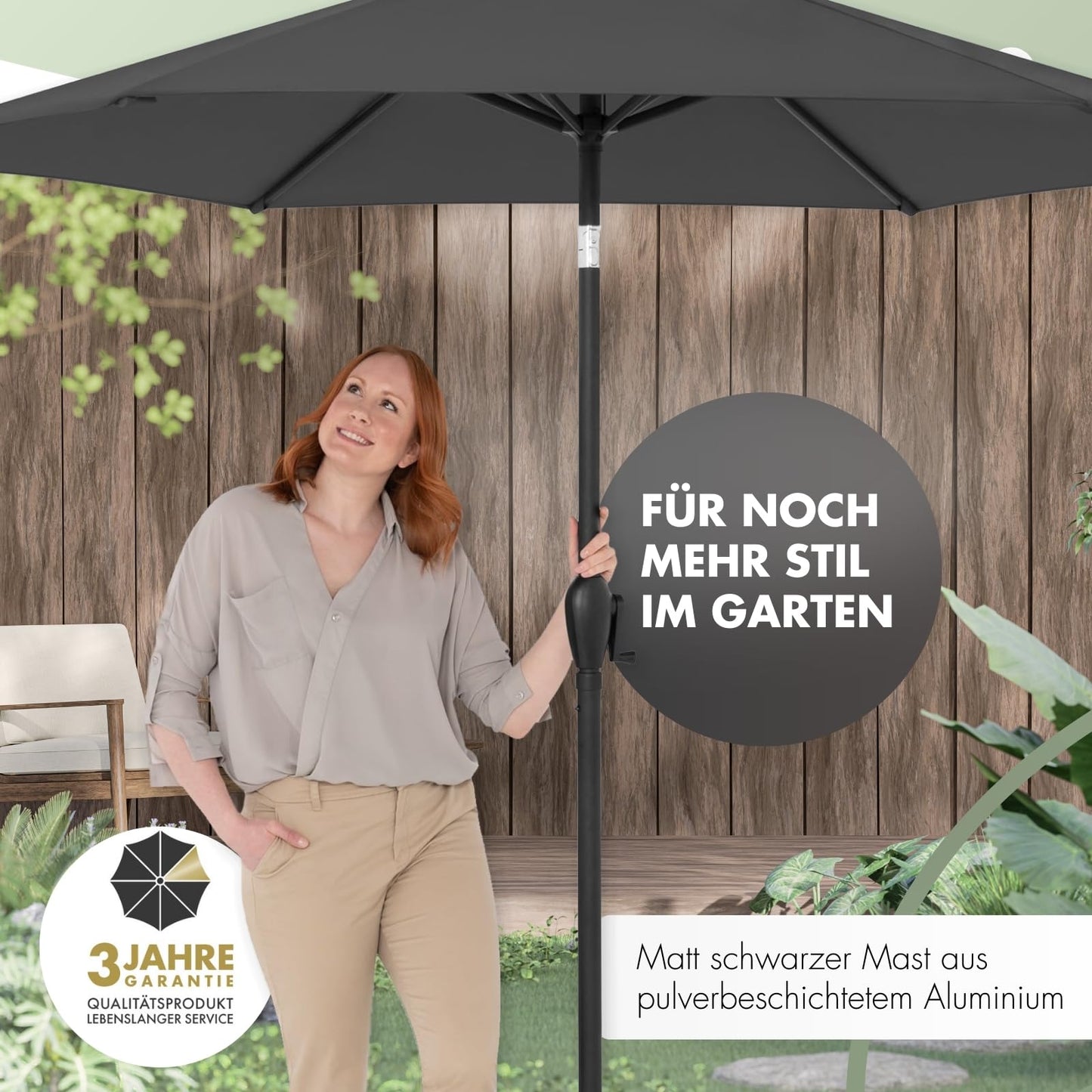 Doppler Sonnenschirm für den Garten Jack 250cm in Natur - Runder Sonnenschirm für Balkon & Terrasse - Schirm knickbar - Balkonsonnenschirm - Kurbelschirm - Gartenschirm mit Kurbelfunktion