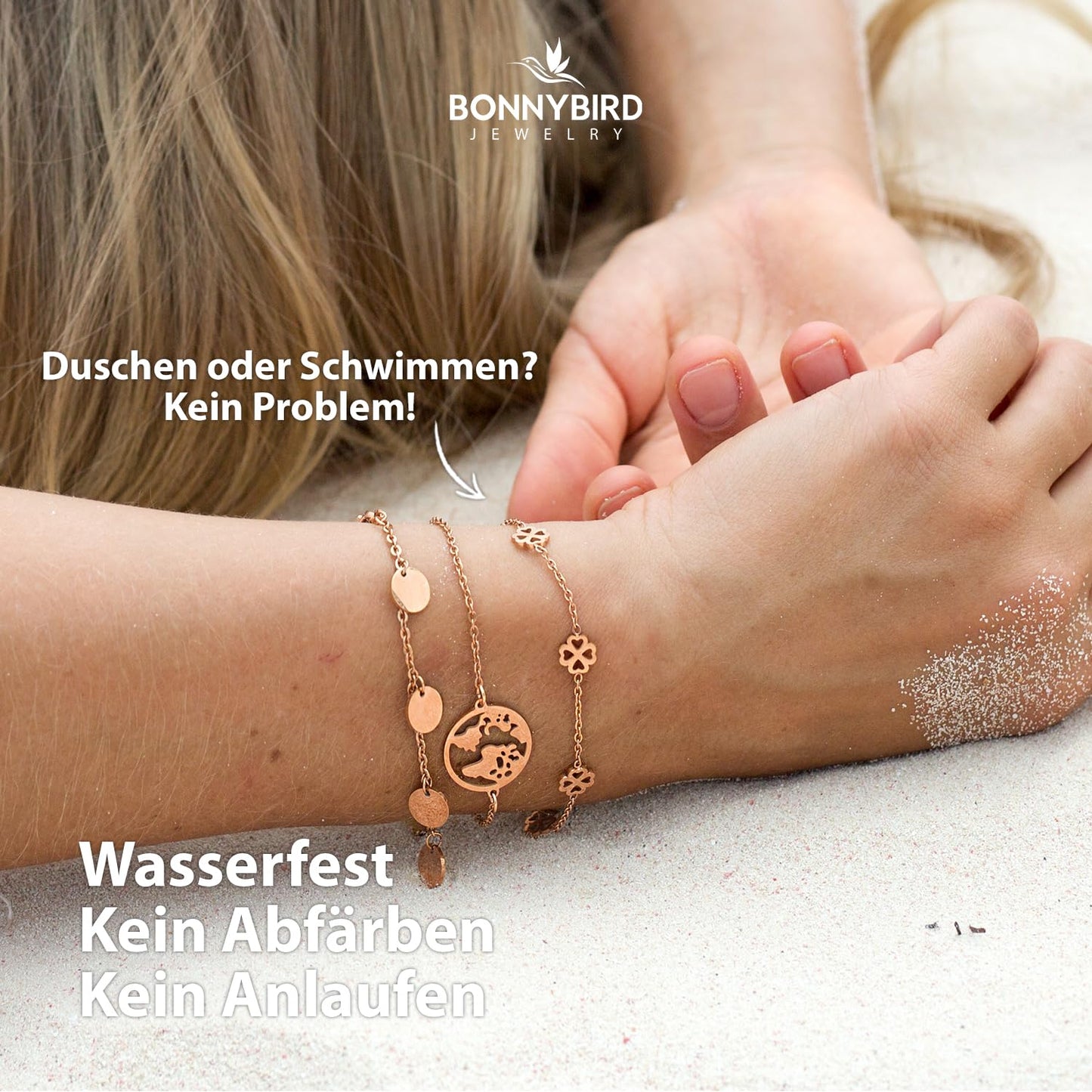 BONNYBIRD® Armband Kleeblatt Glücksbringer Prüfung - Viel Glück Prüfung Geschenk, Glücksbringer Kleeblatt Armband Damen Rosegold, Glücksarmband Damen