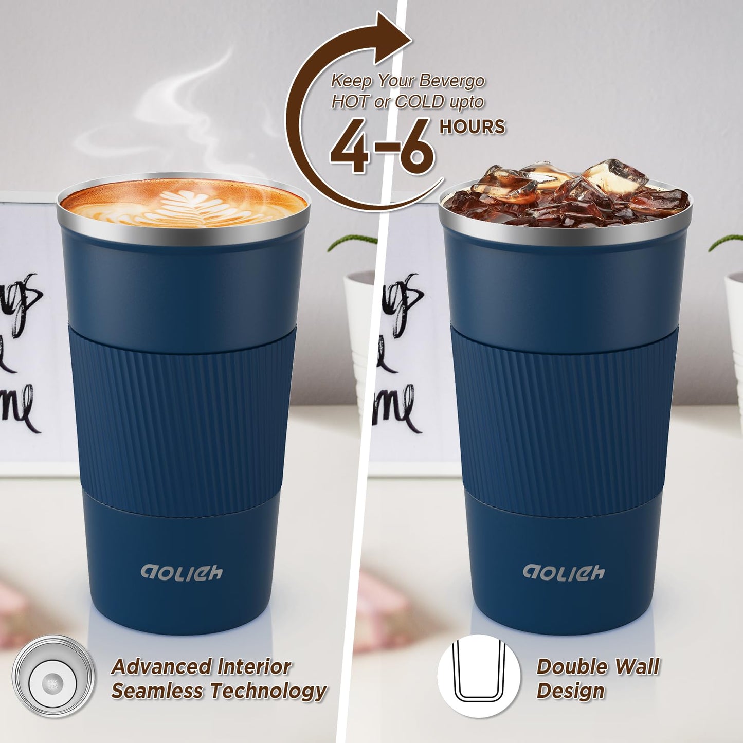 Aolieh Thermobecher, Kaffeebecher mit Auslaufsicherem Deckel, Thermobecher- Isolierbecher, Edelstahl Travel Mug, Kaffeebecher to go für heißes und kaltes Wasser Kaffee Tee