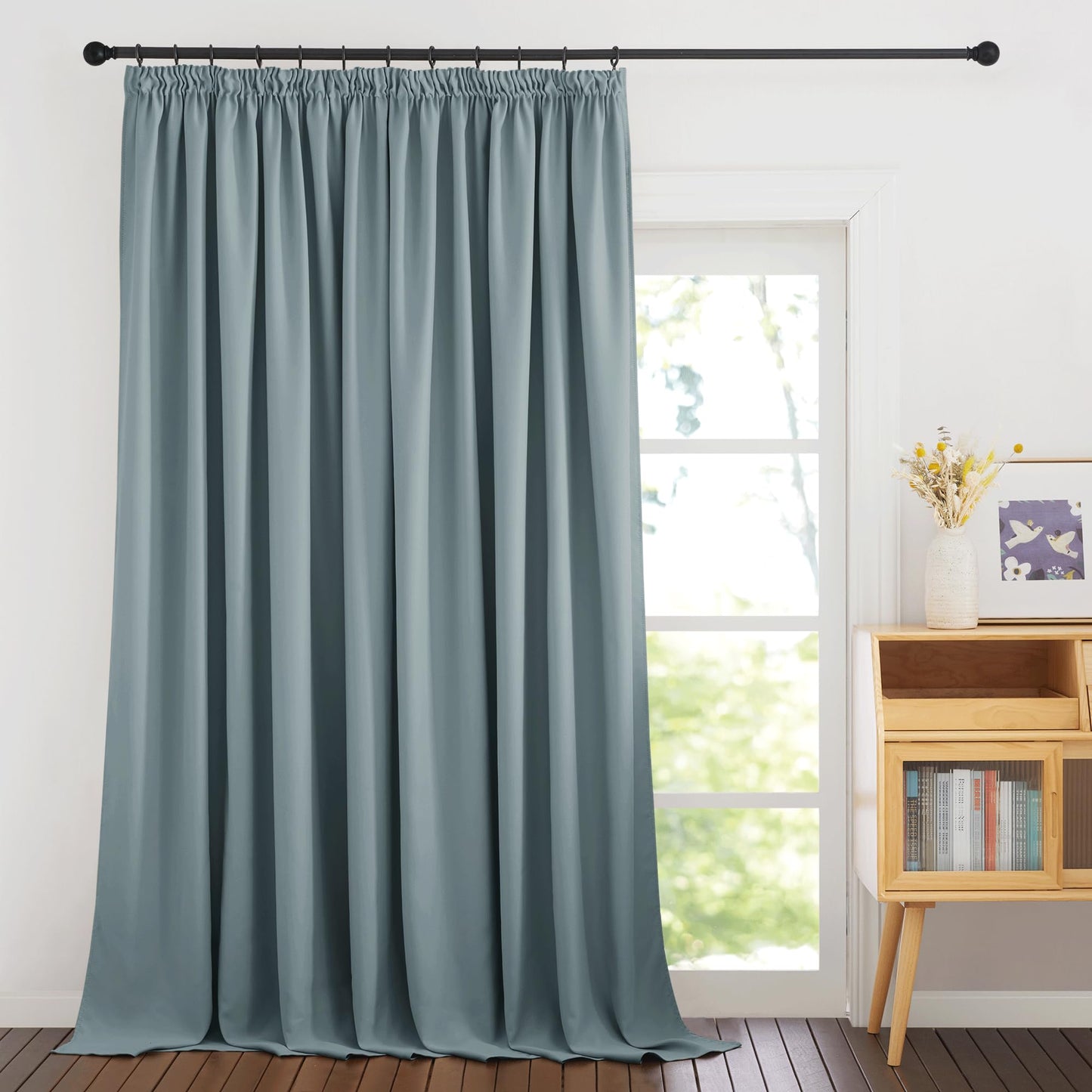 PONY DANCE Thermogardine gegen Kälte Verdunklungsvorhänge für Schiene Gardinen 1er Set H 245 x B 300 cm Extra Breite Vorhänge mit Kräuselband Wohnzimmer Übergardinen Blickdicht, Graublau