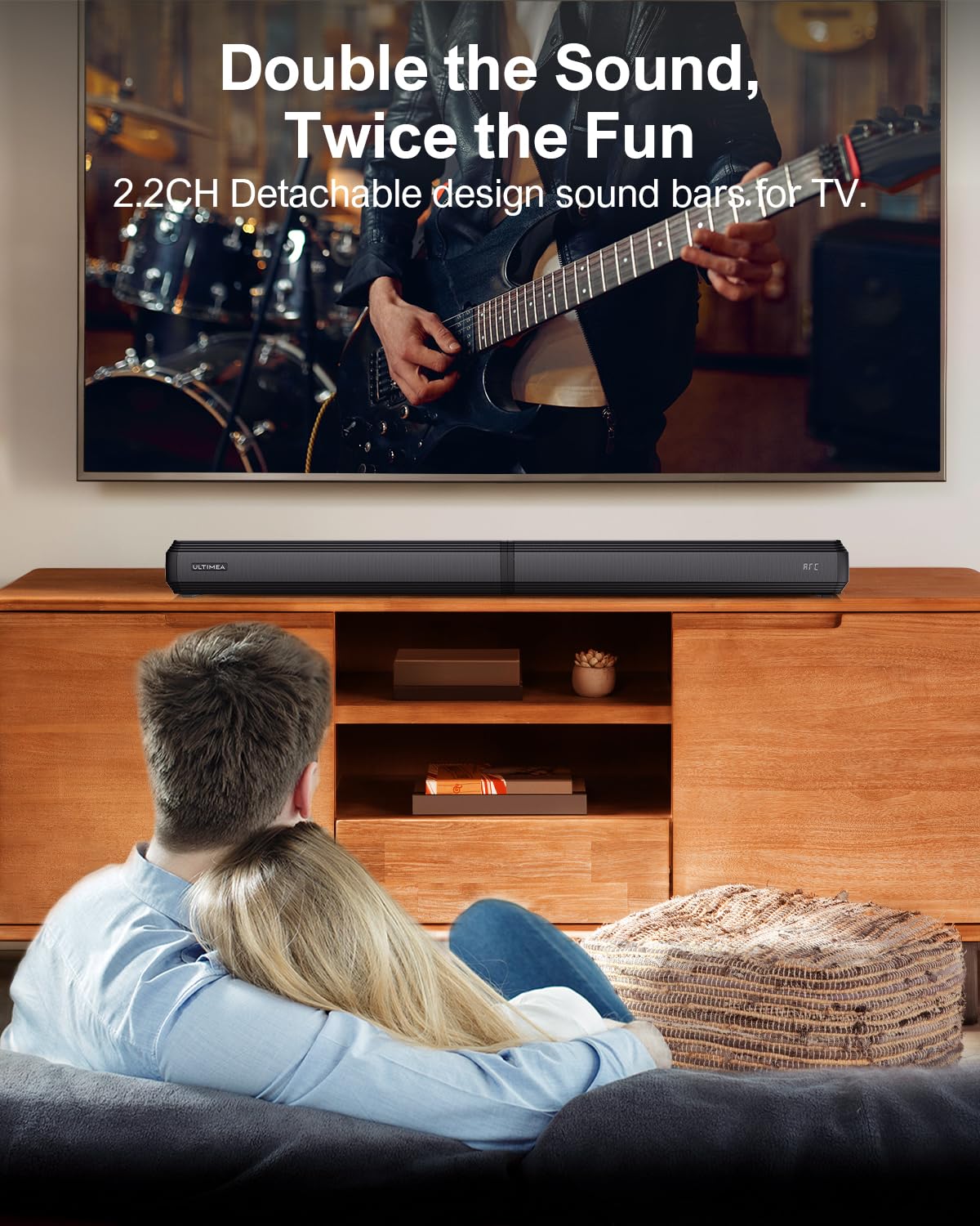ULTIMEA 2.2-Kanal Soundbar für TV Geräte, App, teilbare 2-in-1 Soundbar für Fernseher, Bluetooth 5.3, TV-Lautsprecher mit 3 EQ-Modi und verstellbarem Bass, ARC/Optisch/Aux, Apollo S40, 2025 Version
