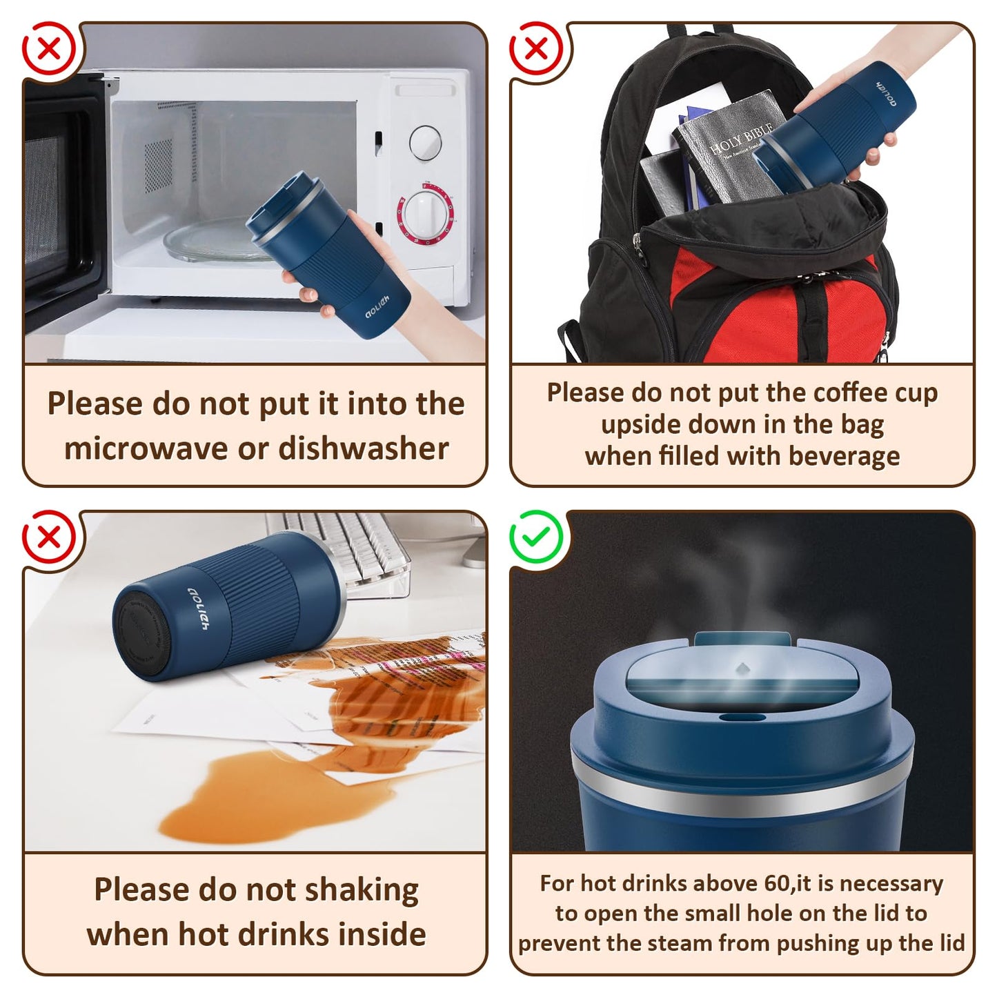 Aolieh Thermobecher, Kaffeebecher mit Auslaufsicherem Deckel, Thermobecher- Isolierbecher, Edelstahl Travel Mug, Kaffeebecher to go für heißes und kaltes Wasser Kaffee Tee