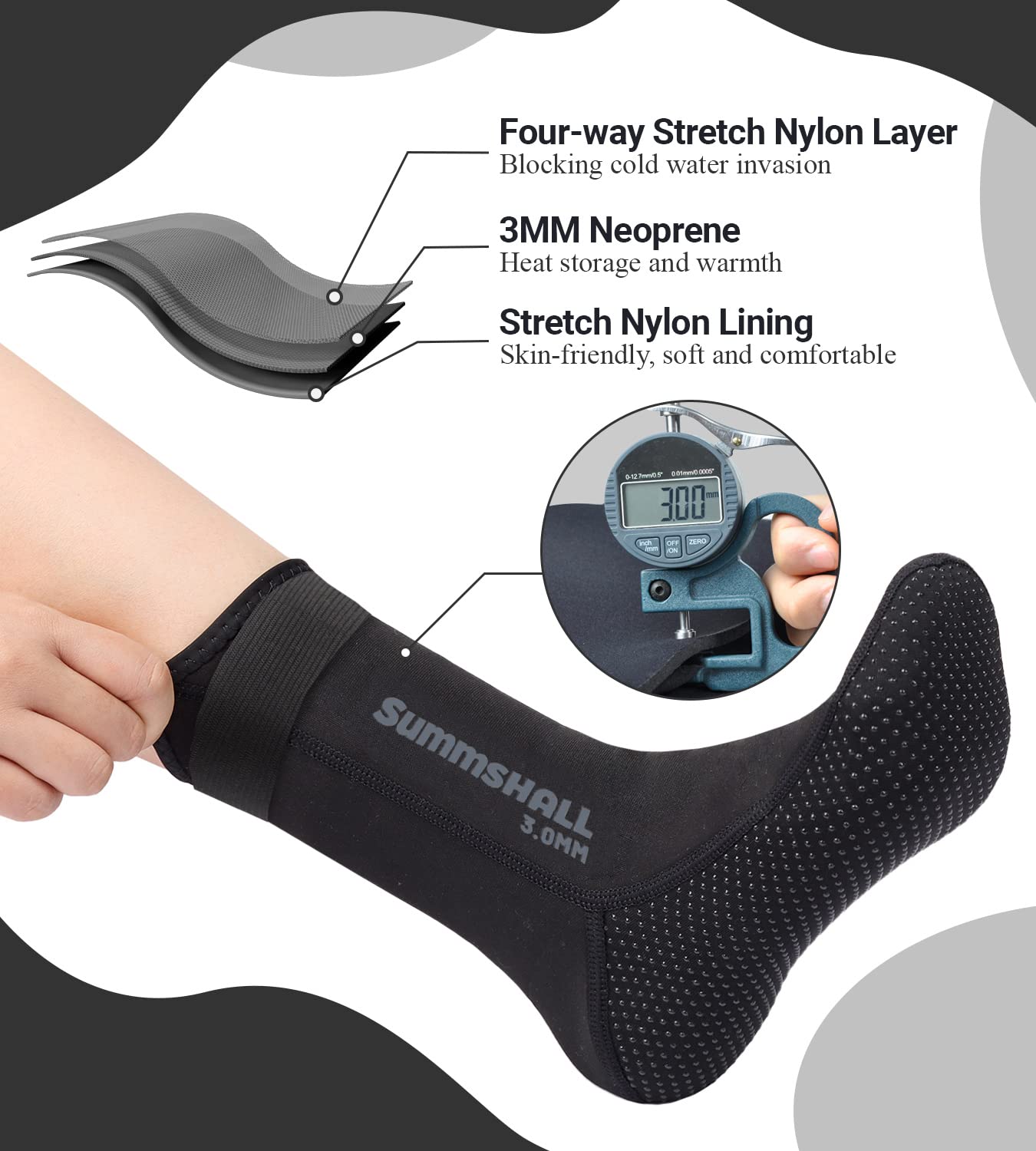Summshall 3mm Neoprensocken für Damen und Herren, Warm Halten Neopren Socken Anti-Rutsch-Sohle Neoprensocken Langlebigkeit Wattsocken für Wassersport