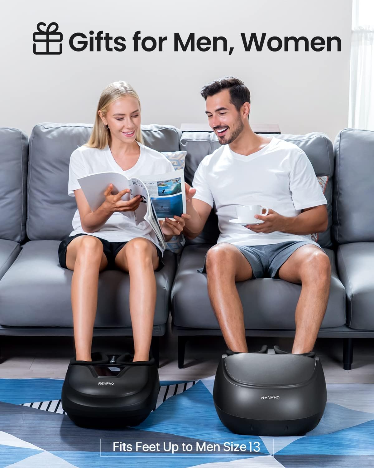 RENPHO Fußmassagegerät, Tiefenknet Shiatsu Fußmassagegerät für Plantarfasziitis, mit Wärmefunktion, Kneten, Rollen und Luftkompression, Geschenke für Mama Frauen, Männer, Bis Schuhgröße 46, Schwarz