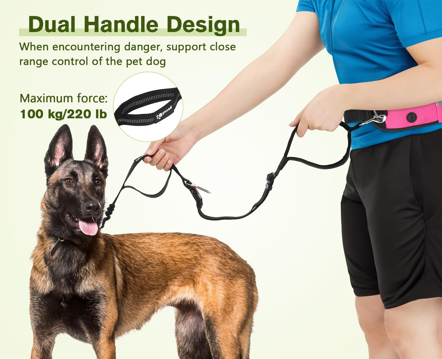 pecute Joggingleine Hunde mit Bauchgurt, Laufgürtel Hundeleine für Große und Mittelgroße Hunde, Leine Hund mit Gürteltasche, Elastische Laufleine für Hunde, Dog Leash für Laufen, Joggen