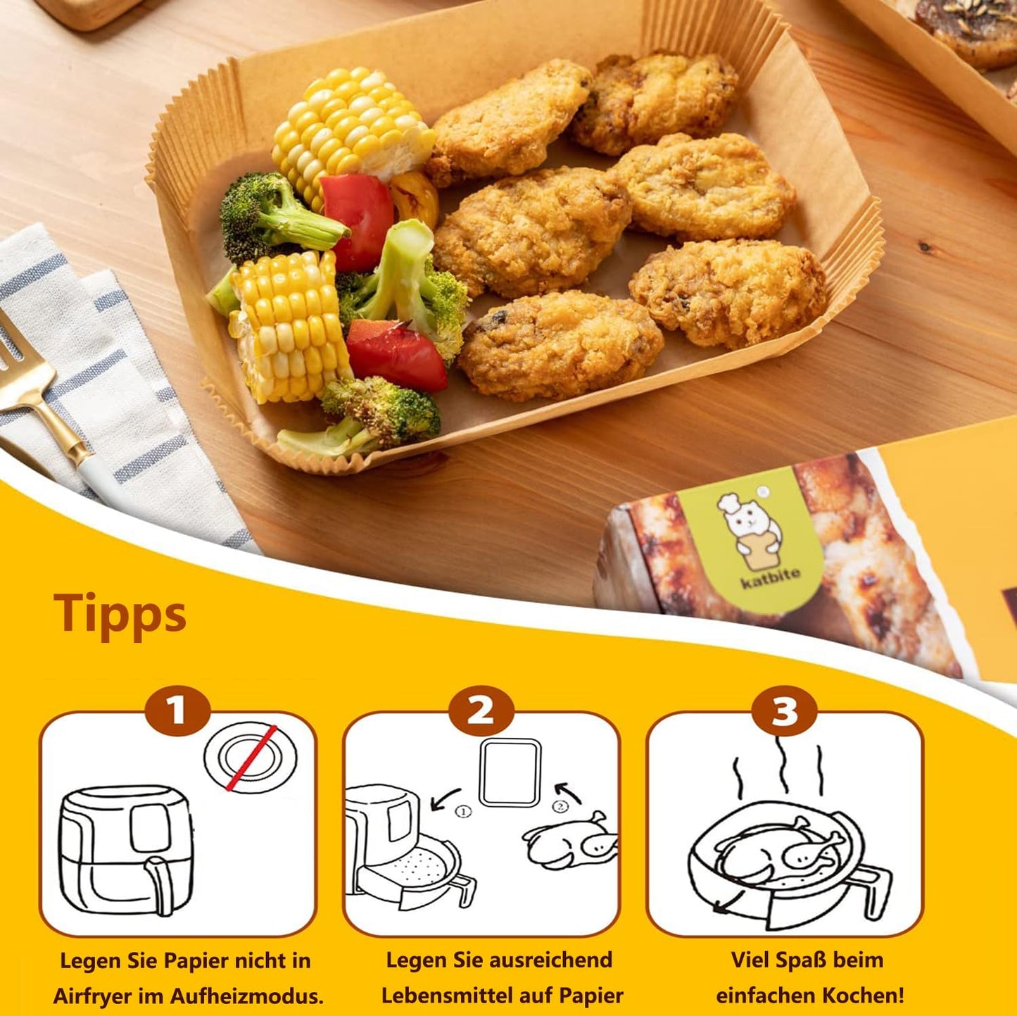 Backpapier für Heißluftfritteuse mit Doppelkammer, HONYAO 100 Stück 20,5x14cm Rechteckig Airfryer Papier Liners kompatibel mit Ninja Dual/Double Stack, und Anderen Dual Zone Air Fryer