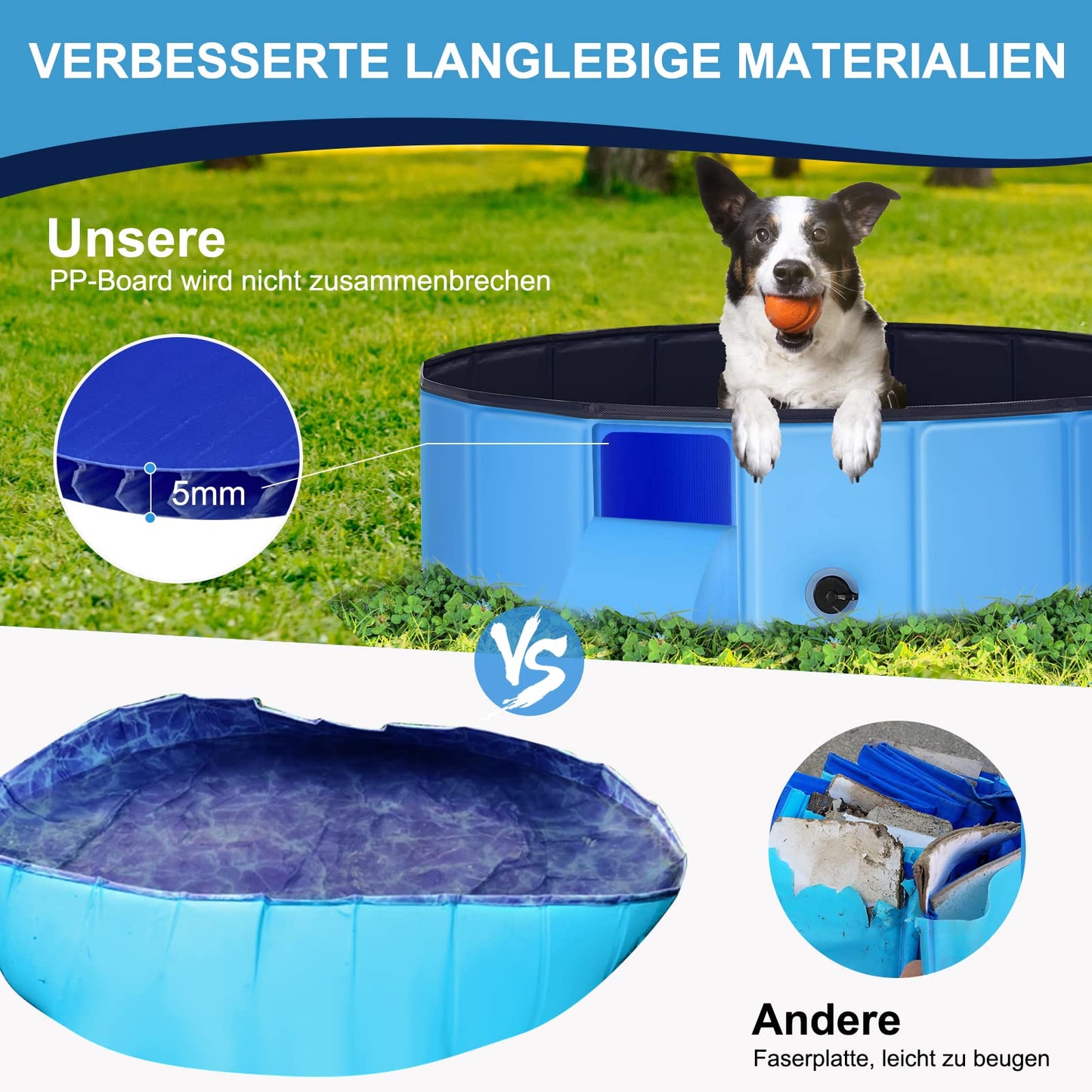 Ezilif Hundepool für Große & Kleine Hunde, Faltbare Hunde Pool rutschfest, 80 x 20cm Schwimmbecken für Hunde Verdickt PVC, Planschbecken Hund Verschleißfest, Hundebadewanne Swimmingpool