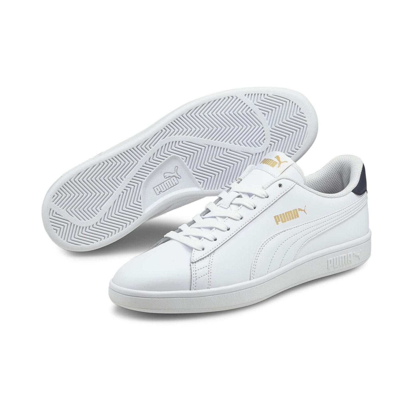 PUMA Unisex Puma Smash v2 L Low-Top, Puma White-Puma White-Peacoat-Puma Team Gold, 42 EU