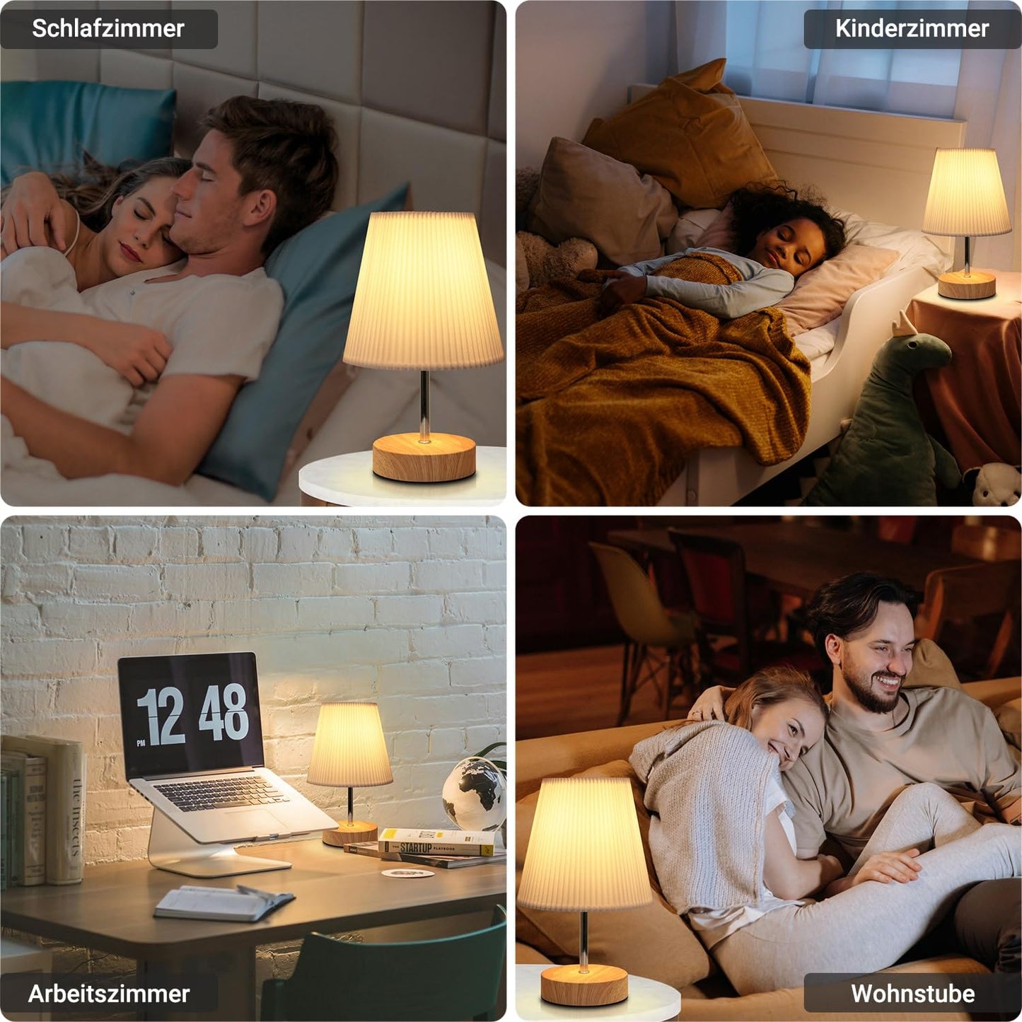 Nachttischlampe Touch Dimmbar, HSLighting Tischlampe Touch Dimmbare Glühbirne 3 Helligkeitsstufen Einstellbar Schreibtischlampe Minimalistische Tischleuchte für Nachttisch Schlafzimmer Lesen Wohnzimme