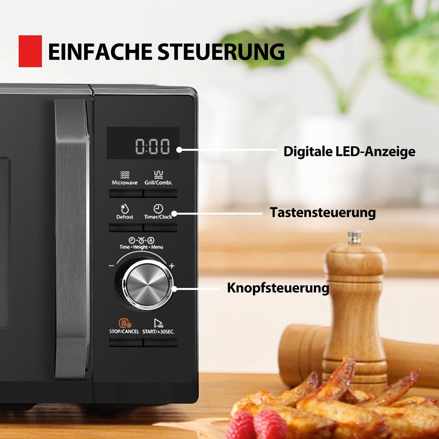 Toshiba MW3-AG20PE(BK) Mikrowellen mit Grill 20L 3-in-1 Mikrowellenherd, Chef-Abtauung, Mikrowelle, Grill, Kombi, 5 Leistungsstufen, 8 Automatikprogrammen, Einfacher Reinigung, Schwarz