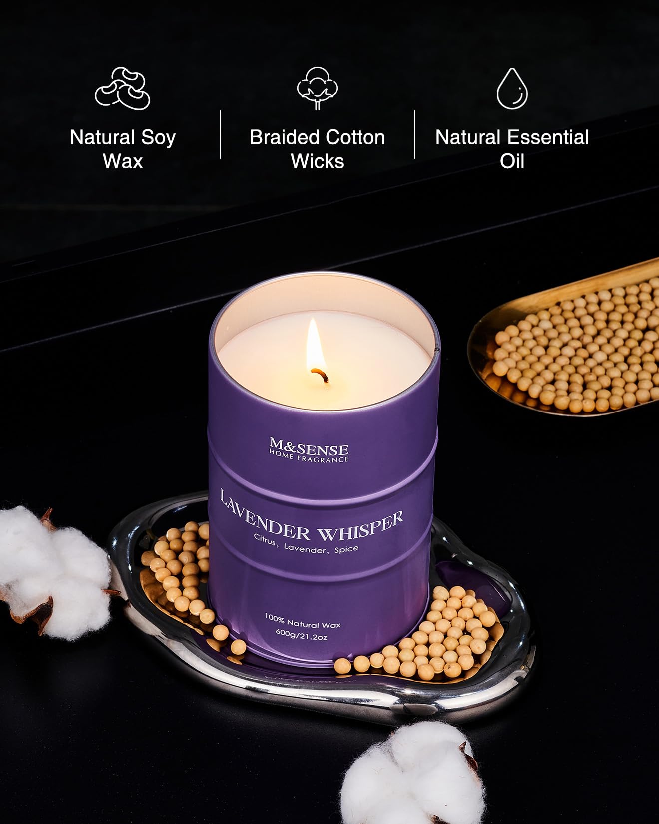 M&SENSE Lavendel Duftkerze im Glas zu Haus 600g 130 Stunden lang brennend Aromatherapie Kerze für Entspannung Geschenke für Mama Lehrer Freunde Weihnachtensgeschenk