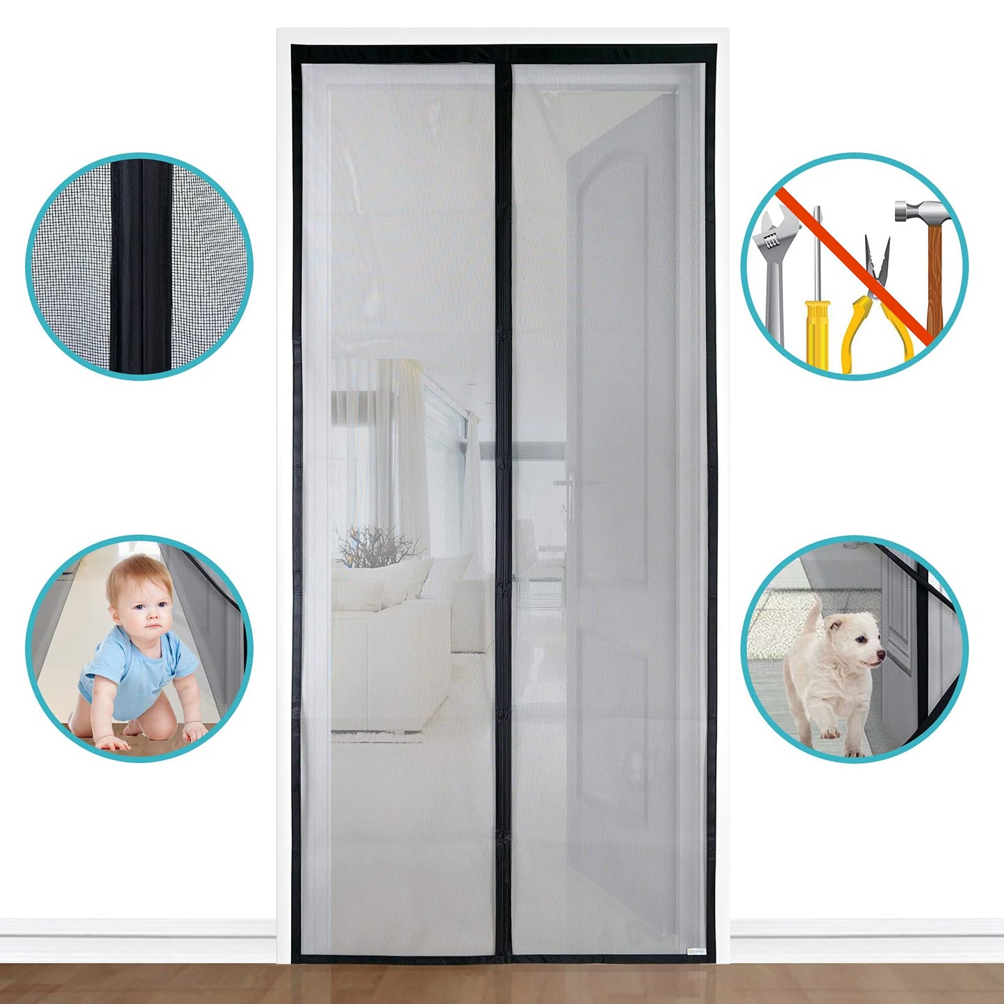 Apalus VP Fliegengitter Tür, Magnet Insektenschutz Balkontür 100x210 cm, 2 x Langlebiger als der Apalus Klassiker, Katzenkrallen Sicher, Stärkere Magneten, 3.8 cm Breites Klettband, Nicht Kürzbar