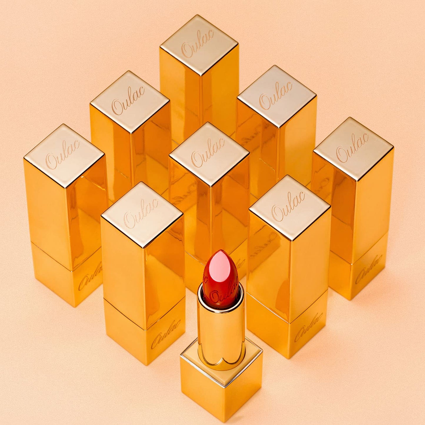 OULAC Lippenstift Metallic Glanz Finish, Nudetöne, Hochpigmentierter, Kein Körniges Gefühl, Langlebig, Feuchtigkeitsspendende Formel, Vegan, 4.3g, (10) Sahara Gold