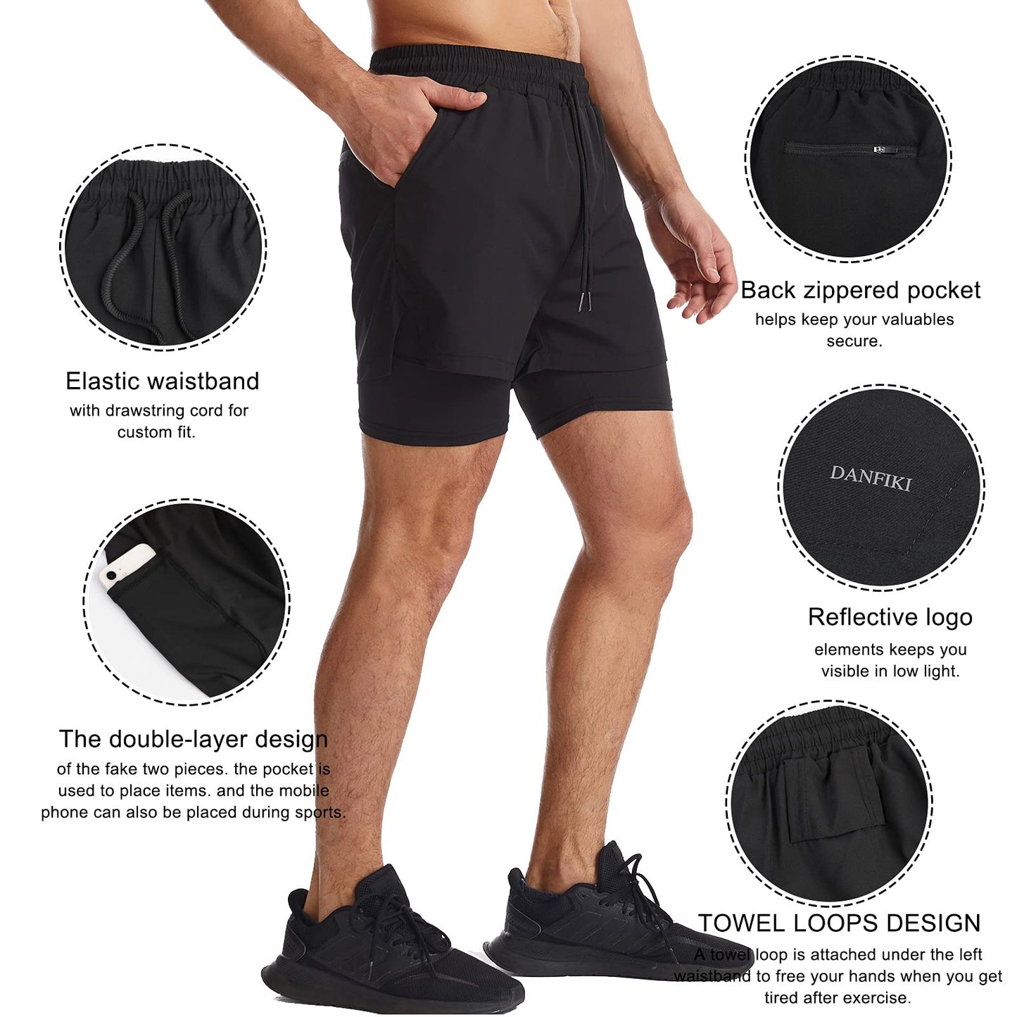 Danfiki Laufshorts Herren Kurze Sporthose Kurz mit Tasche Laufhose Herren Kurzmit Taschen Hosen Fitness Laufhose