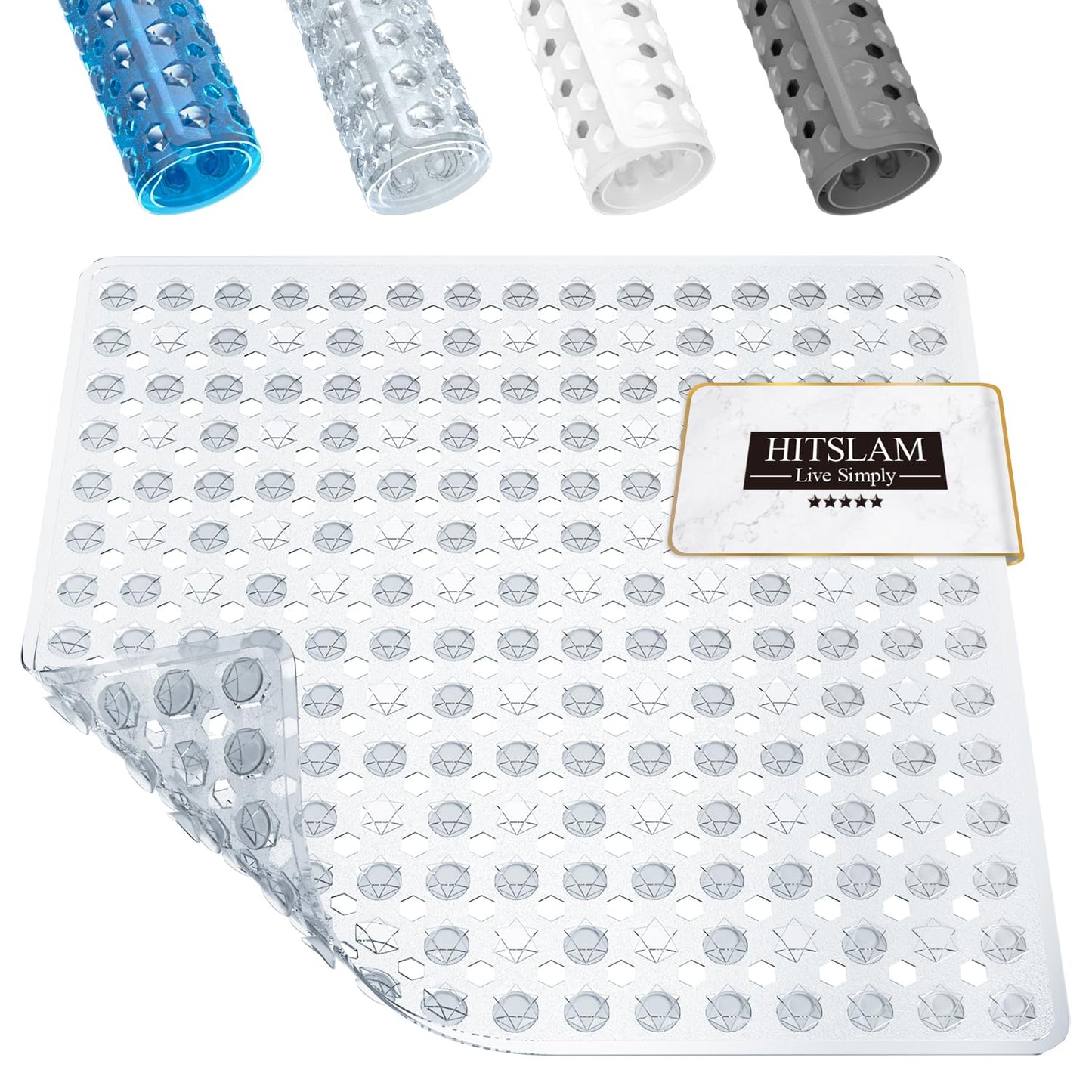 HITSLAM Duschmatte rutschfest, Antirutschmatte für die Dusche 53x53cm, Badewannenmatte mit Saugnäpfen-100% BPA-frei, Quadrat Rutschmatte Dusche schimmelresistent & maschinenwaschbar, Transparent