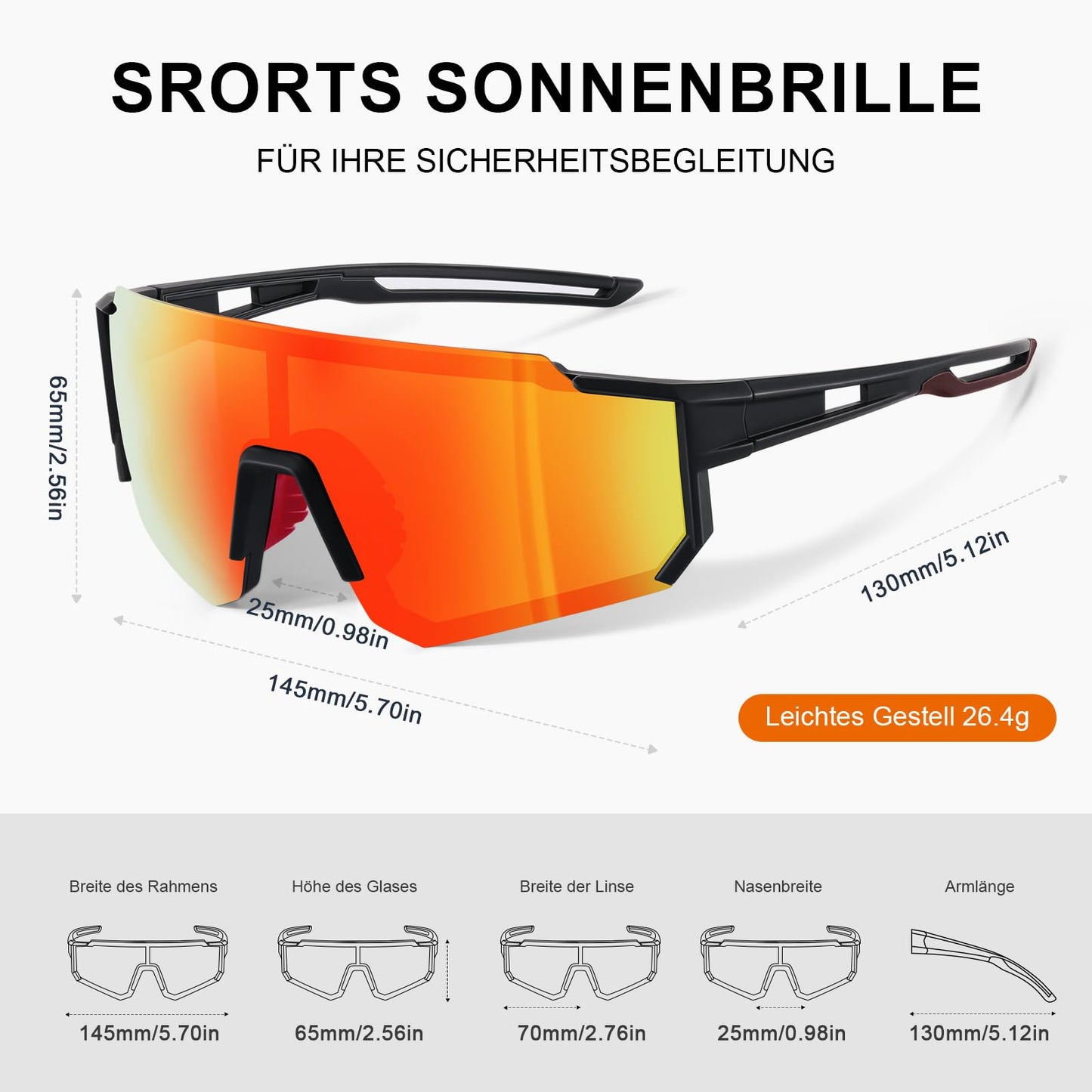 suoso Sportbrille-Sonnenbrille Herren-Damen-Fahrradbrille-Sunglasses men-Polarisiert-UV400-Damen-Ski Sonnenbrille-Schnelle Brille Rave-Radfahren-Fahrrad-Angeln-Rennrad brille 1-Schwarz rot