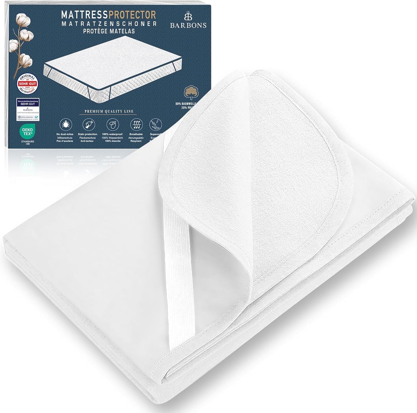 BARBONS Matratzenschoner 180x200 - Oeko-TEX Zertifiziert Matratzenschutz wasserdichte Matratzenauflage Inkontinenzunterlage waschbar Nässeschutz Atmungsaktiv (180x200cm)